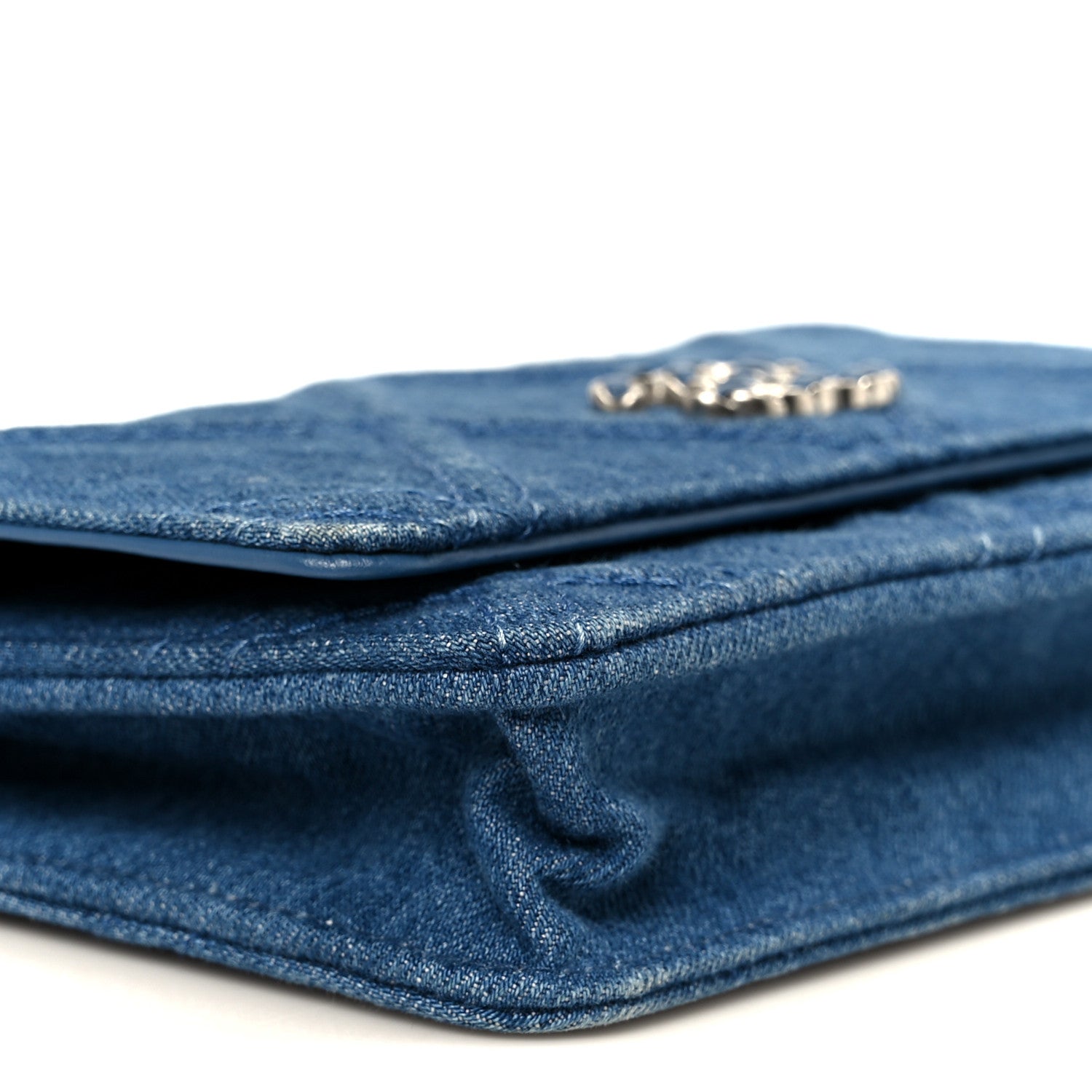 Denim Quilted Chanel 19 Wallet On Chain WOC Blue