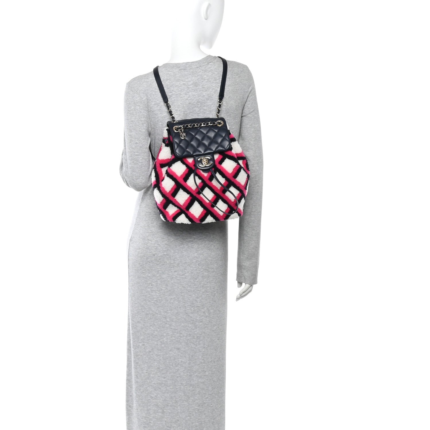 Lambskin Shearling Small Urban Spirit Backpack White Fuchsia Navy