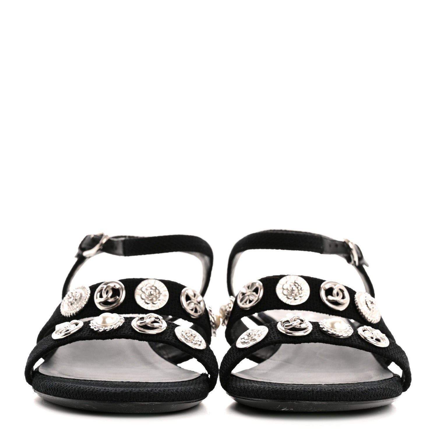 Tweed Medallion Sandals 38 Black