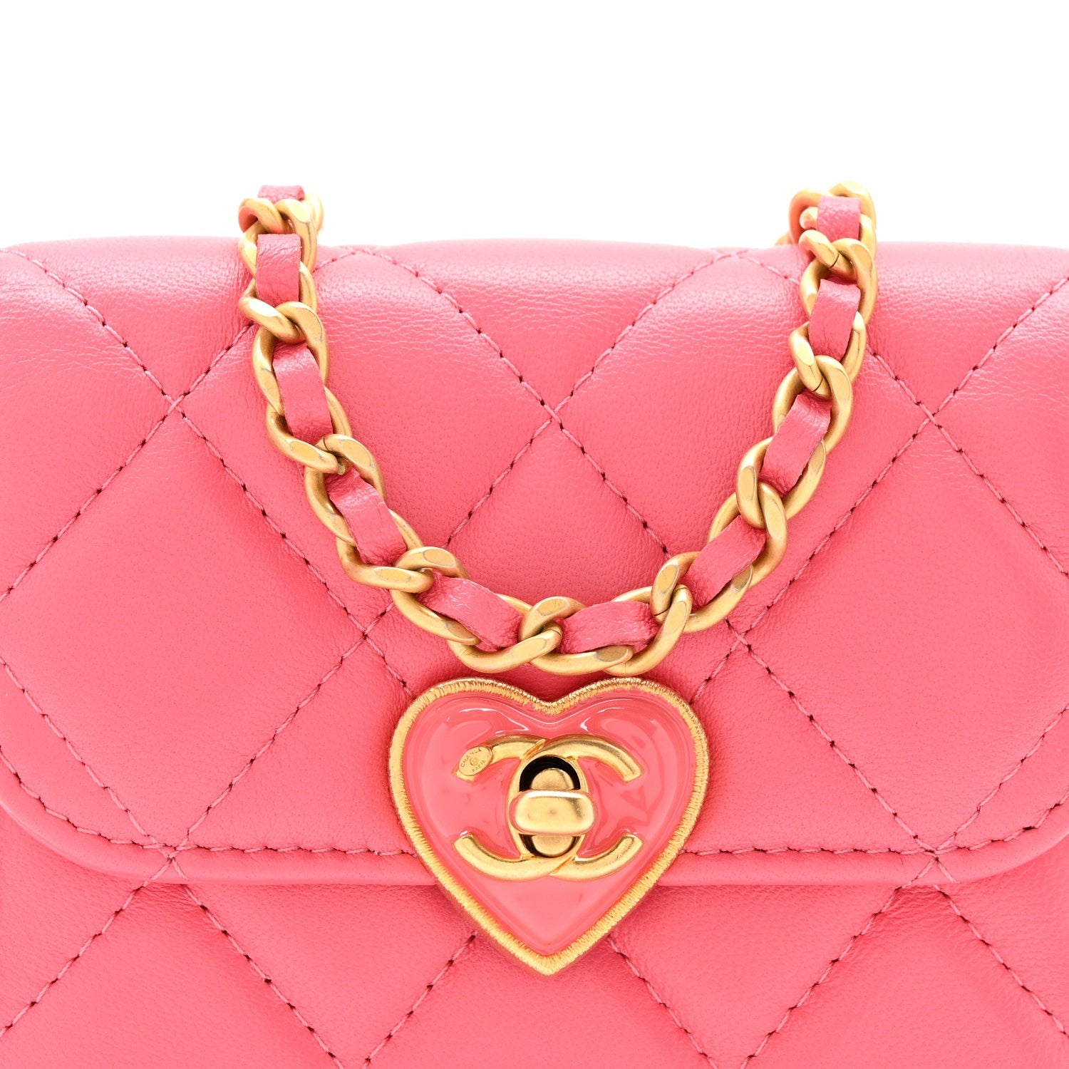 Lambskin Plexiglass Quilted Coco Love Clutch With Chain Pink