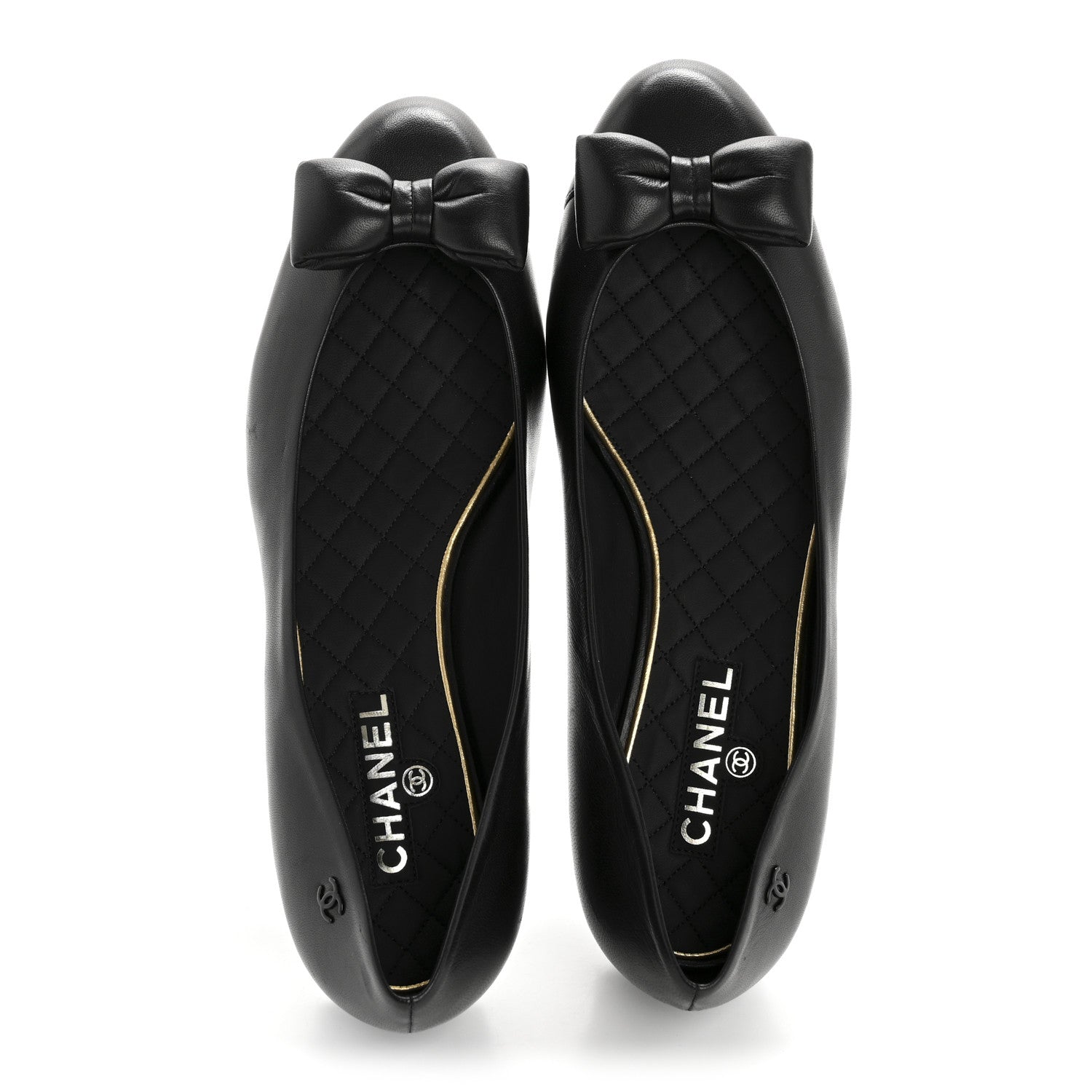 Lambskin CC Cap Toe Bow Ballerina Flats 39.5 Black