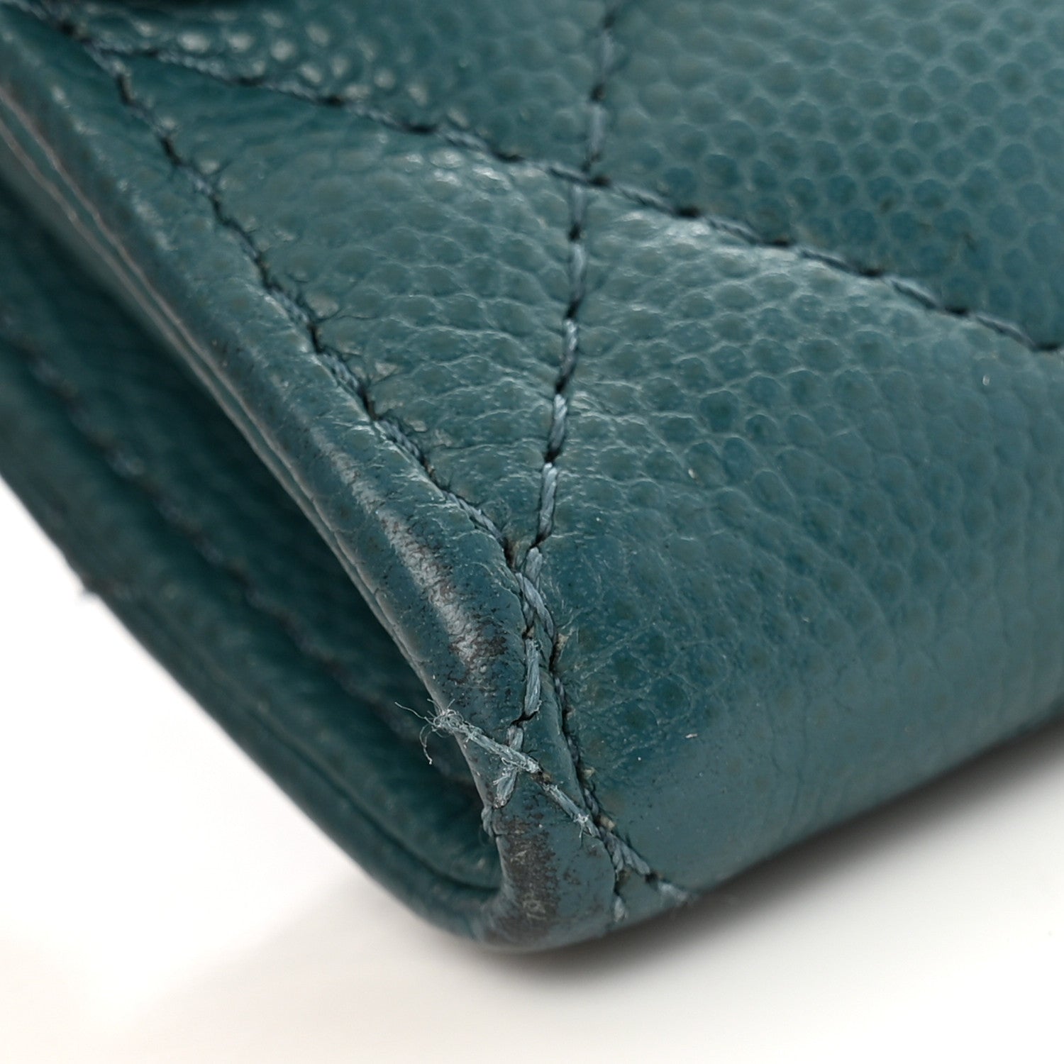 Caviar Quilted Flap Card Holder Turquoise