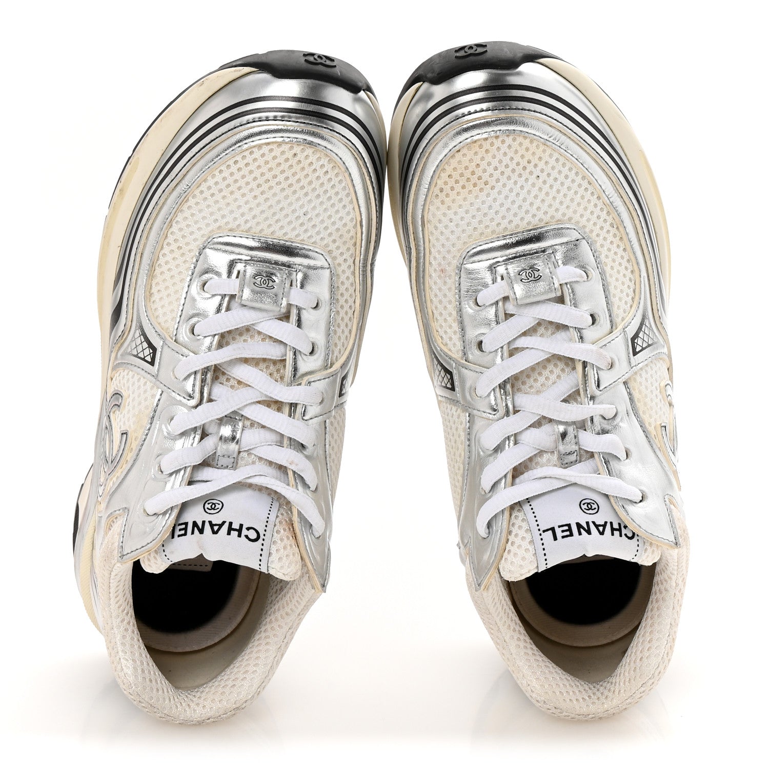 Fabric Laminated Calfskin Stretch CC Sneakers 37 White Silver