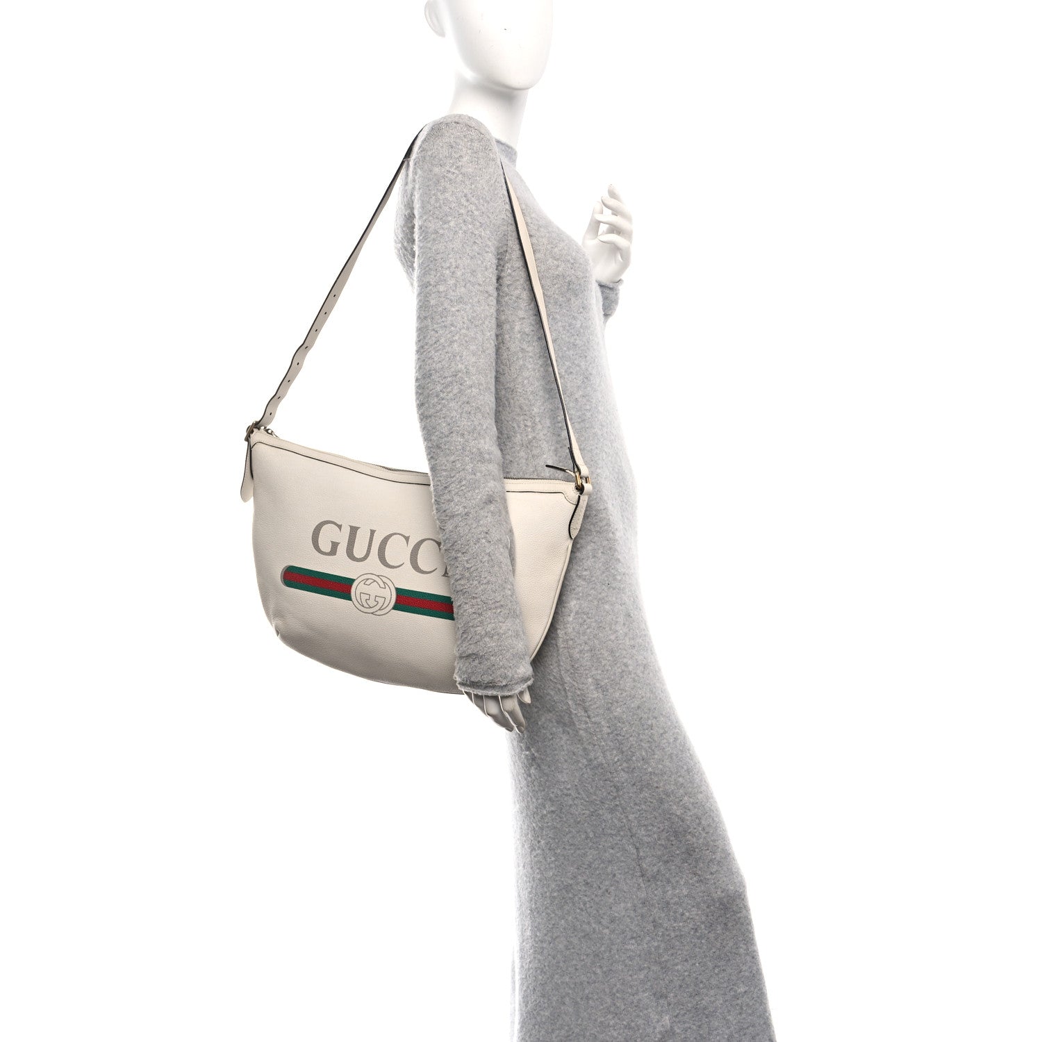 Grained Calfskin Logo Half Moon Hobo White