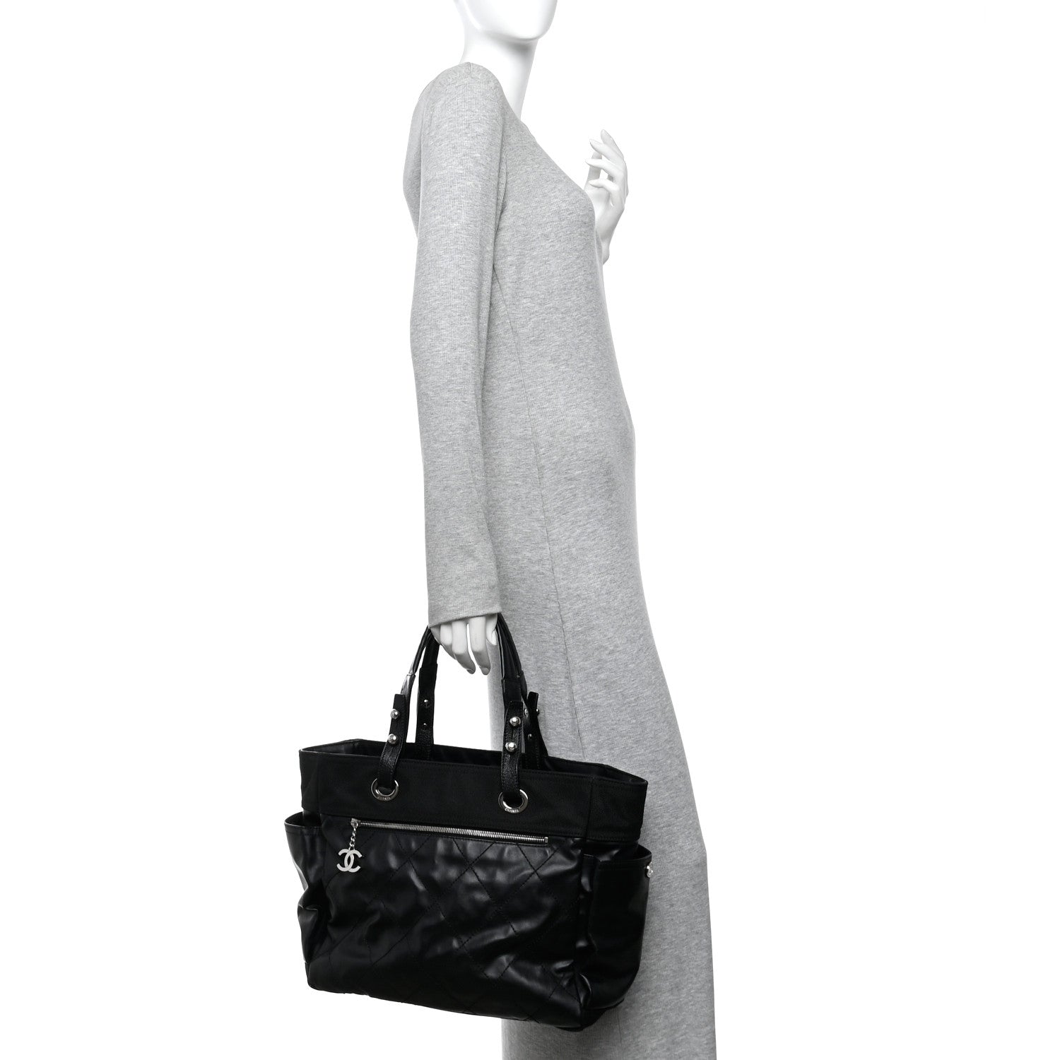 Coated Canvas Quilted Large Paris Biarritz Tote Black