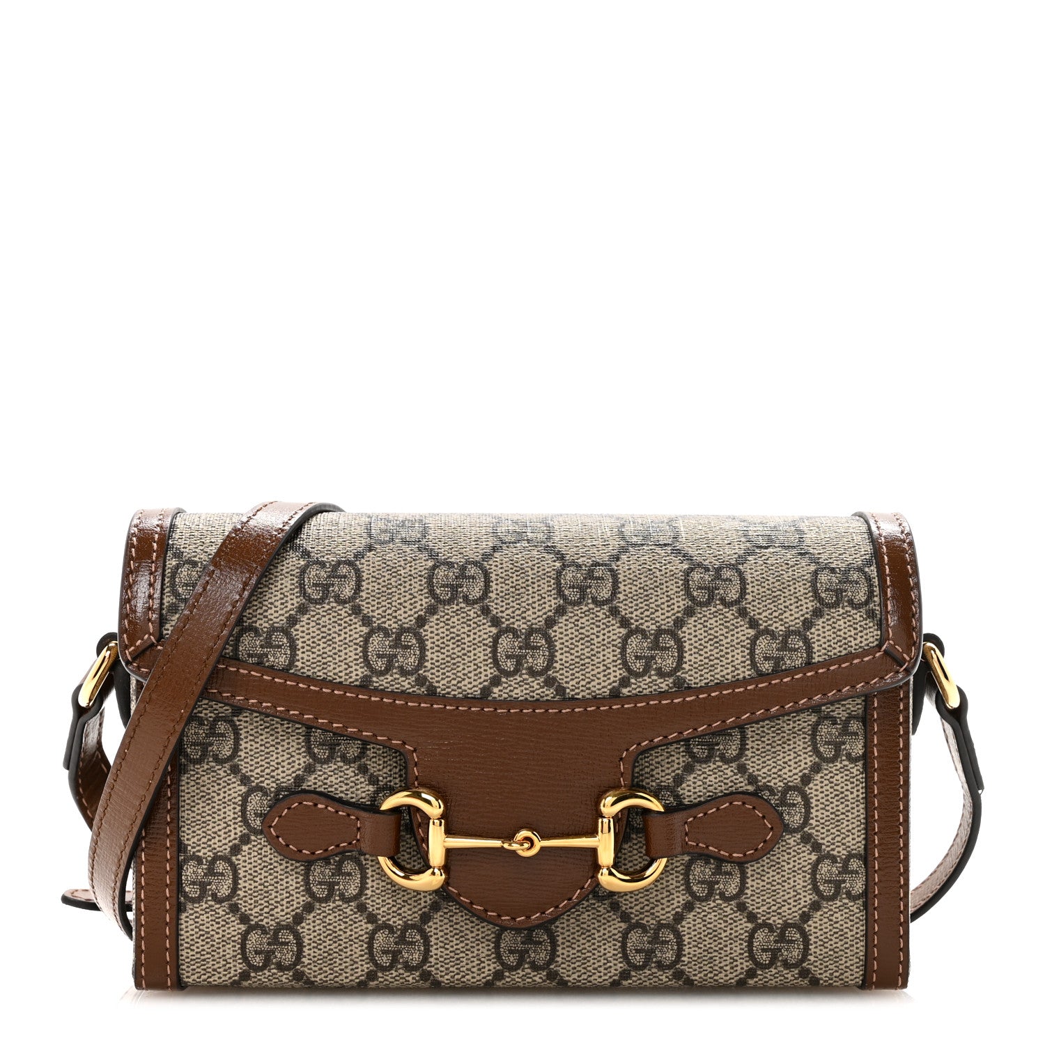 GG Supreme Monogram Mini Horsebit 1955 Shoulder Bag Beige Brown Sugar