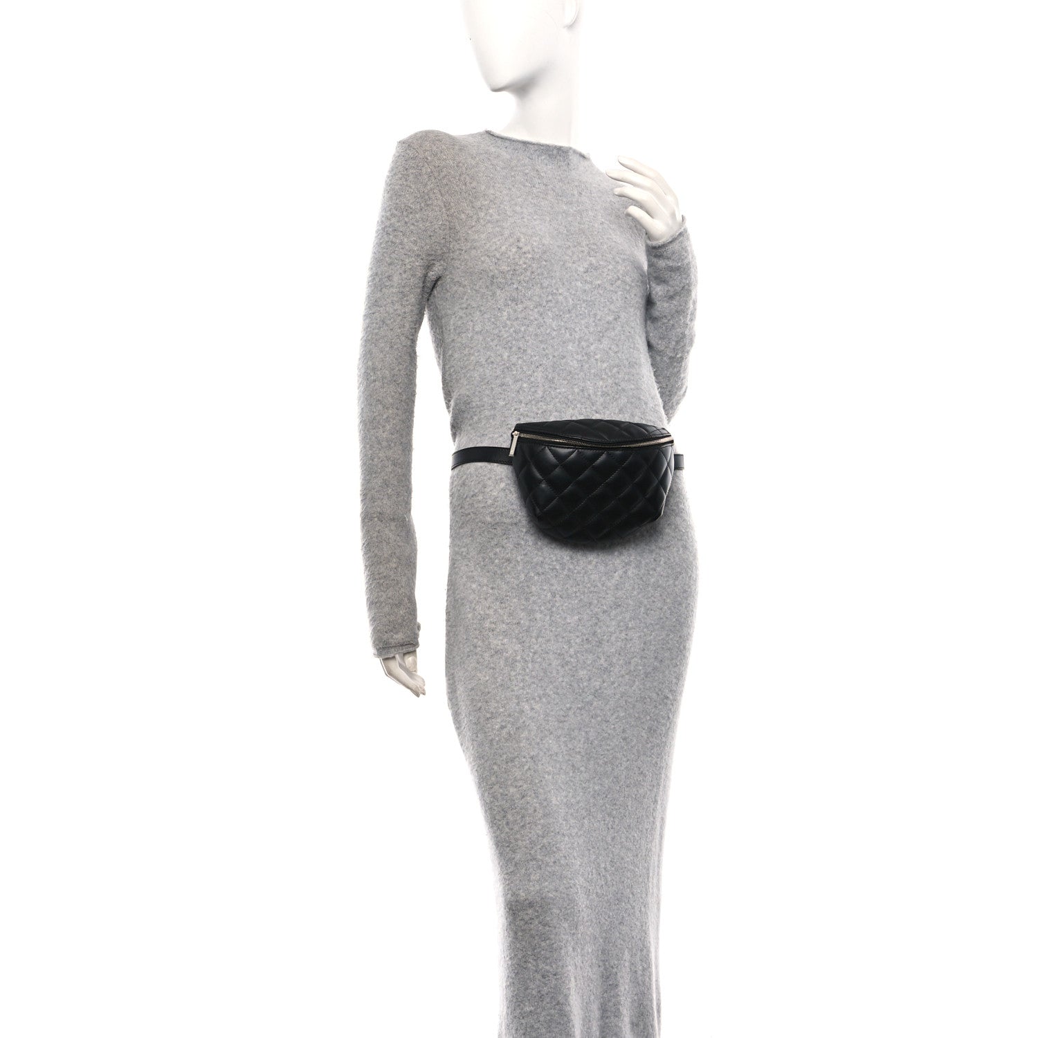 Calfskin Quilted Waist Belt Bag Black