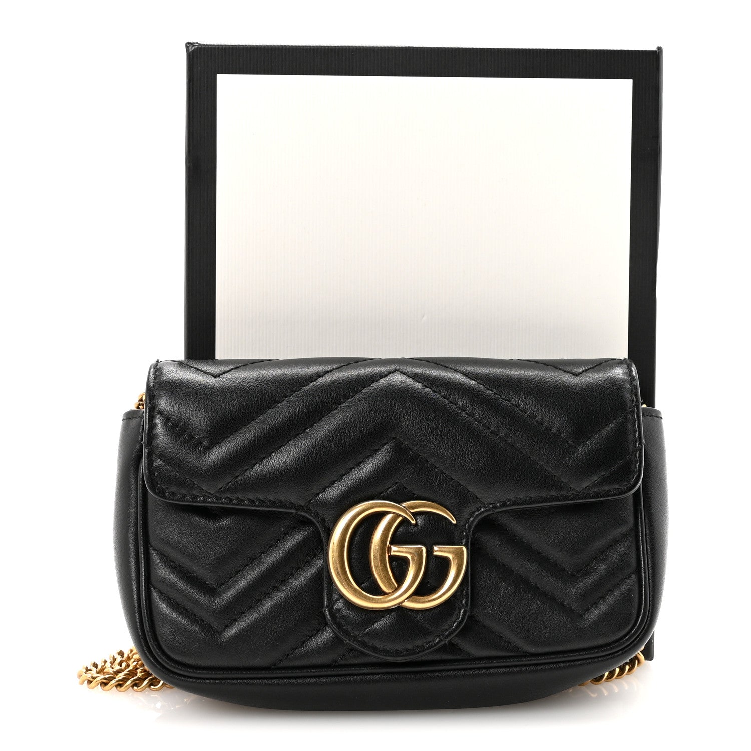 Calfskin Matelasse Super Mini GG Marmont Shoulder Bag Black