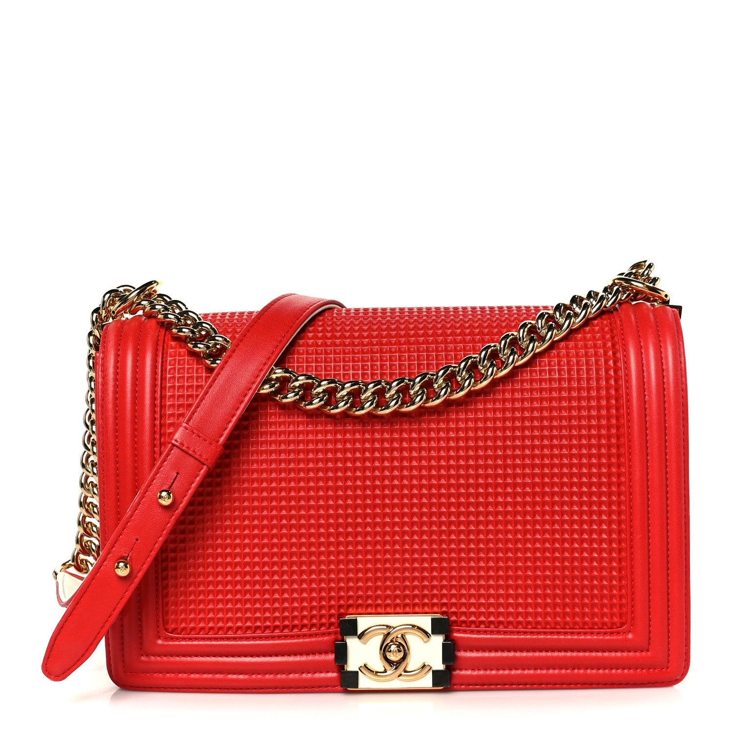 Lambskin Embossed New Medium Boy Cube Flap Red
