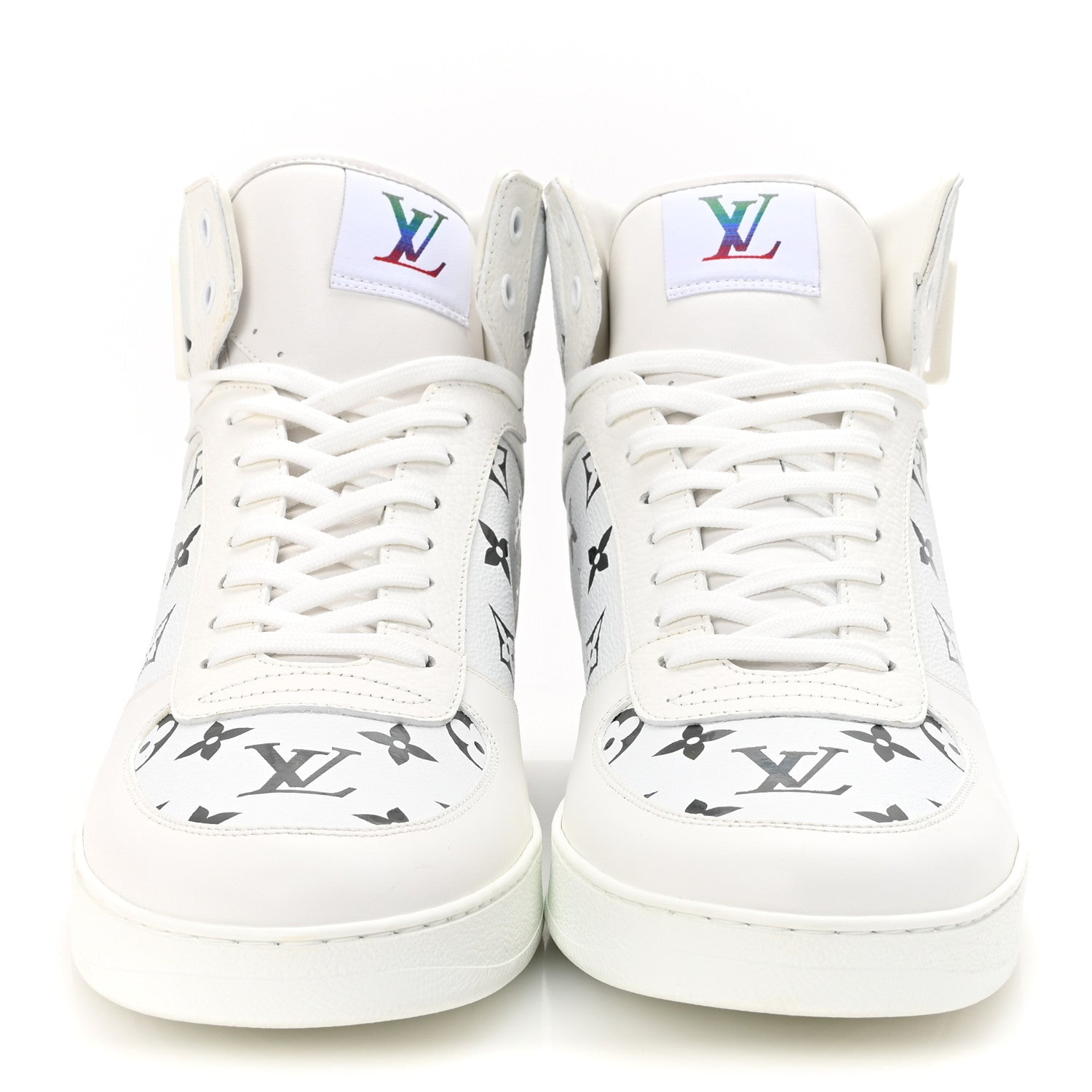 Calfskin Monogram Rivoli High Top Sneakers 10 White