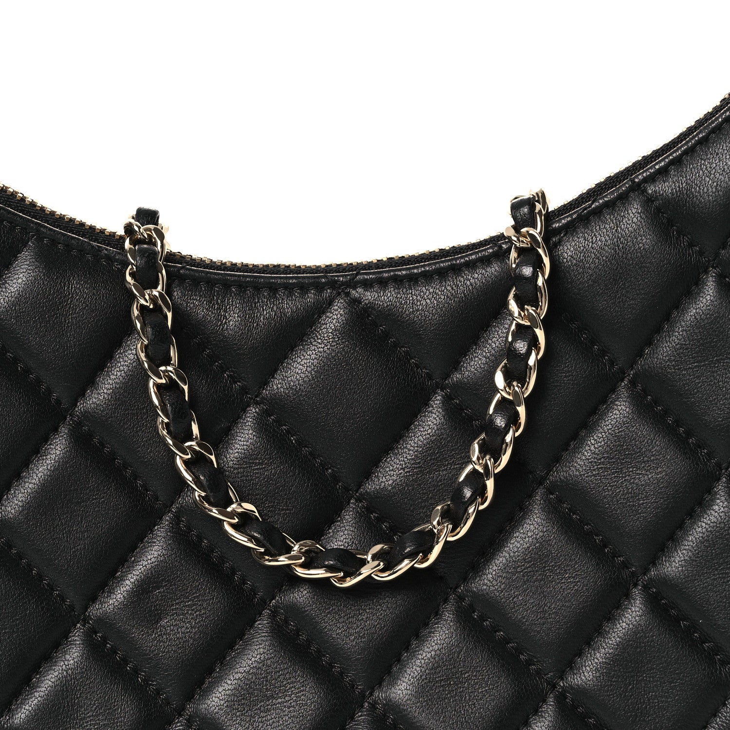 Lambskin Quilted Small Hobo Bag Black