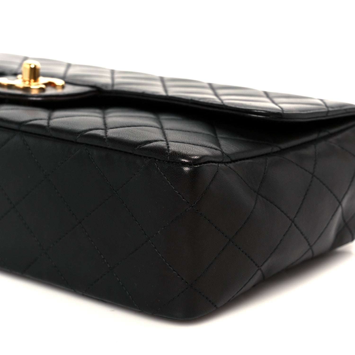 Lambskin Quilted Medium Rectangular Kelly Flap Bag Black