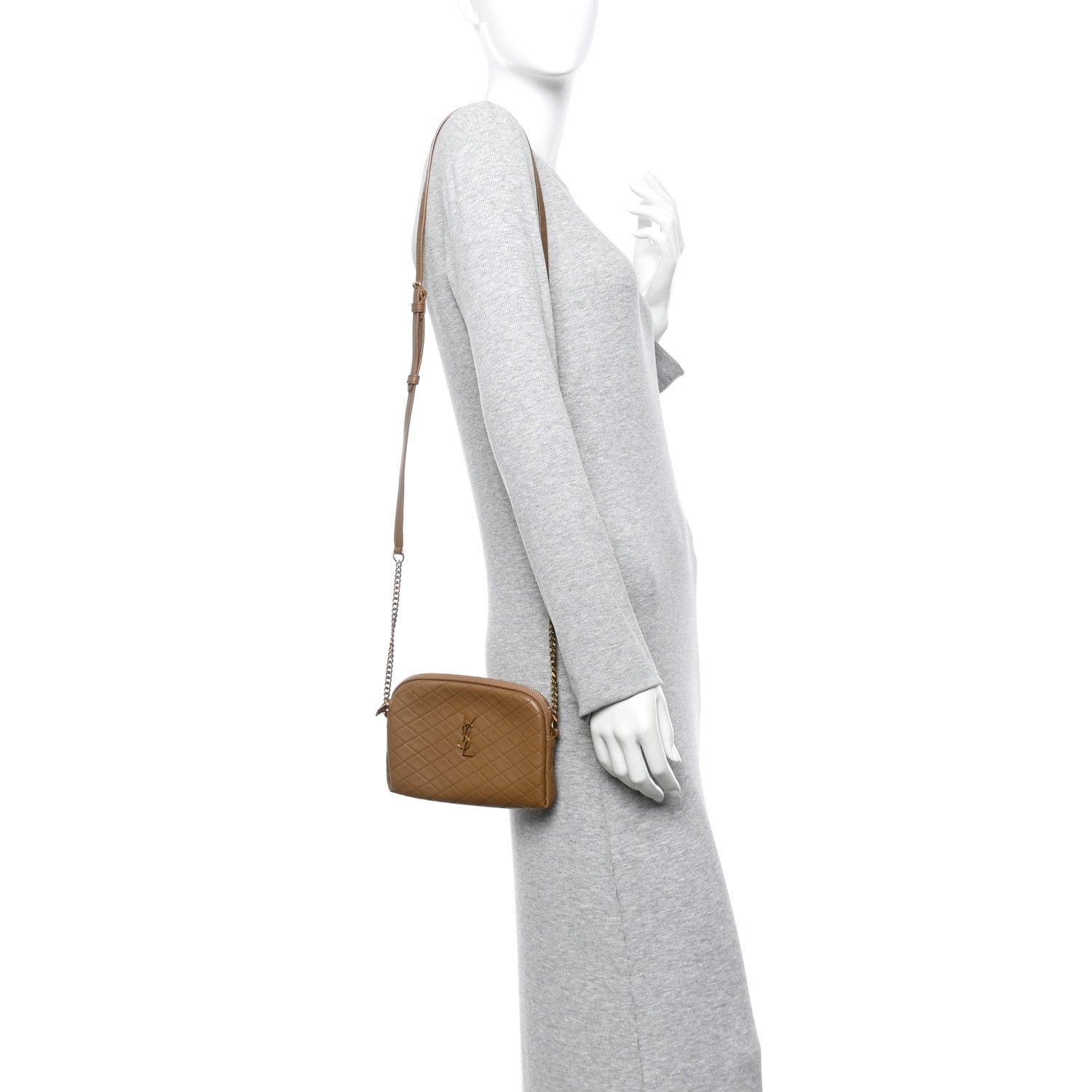 Lambskin Quilted Gaby Zipped Pouch Dark Cork