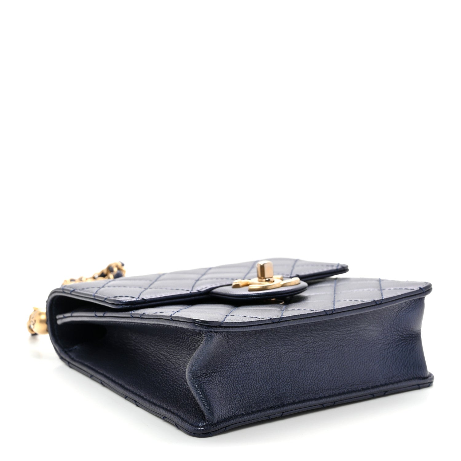 Iridescent Lambskin Quilted Chic Pearls Flap Navy Blue