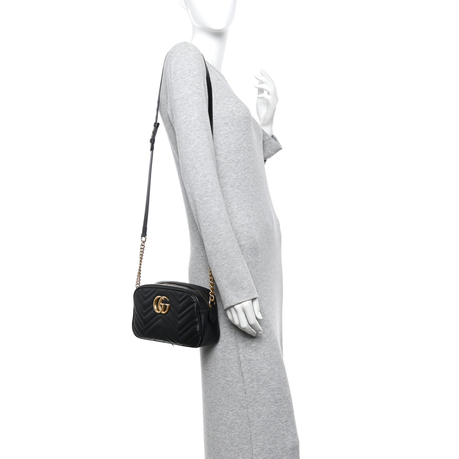 Calfskin Matelasse Small GG Marmont Chain Shoulder Bag Black