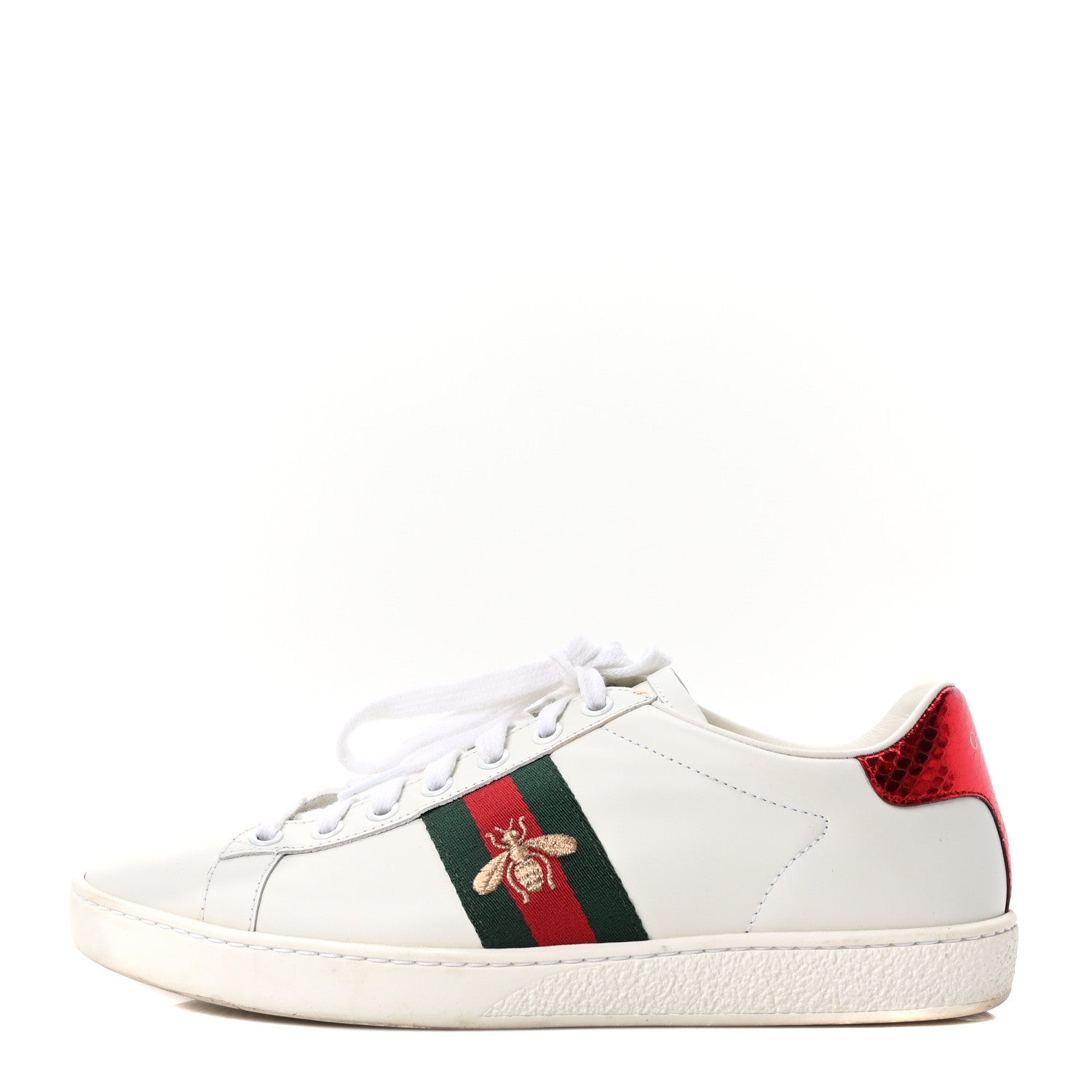 Calfskin Ayers Bee Embroidered Womens Ace Sneakers 37.5 White Green
