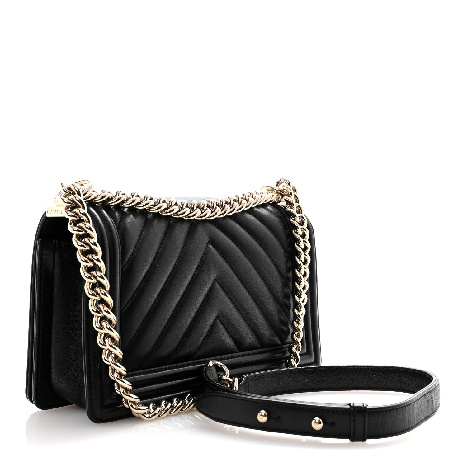 Calfskin Chevron Quilted Medium Boy Flap Black