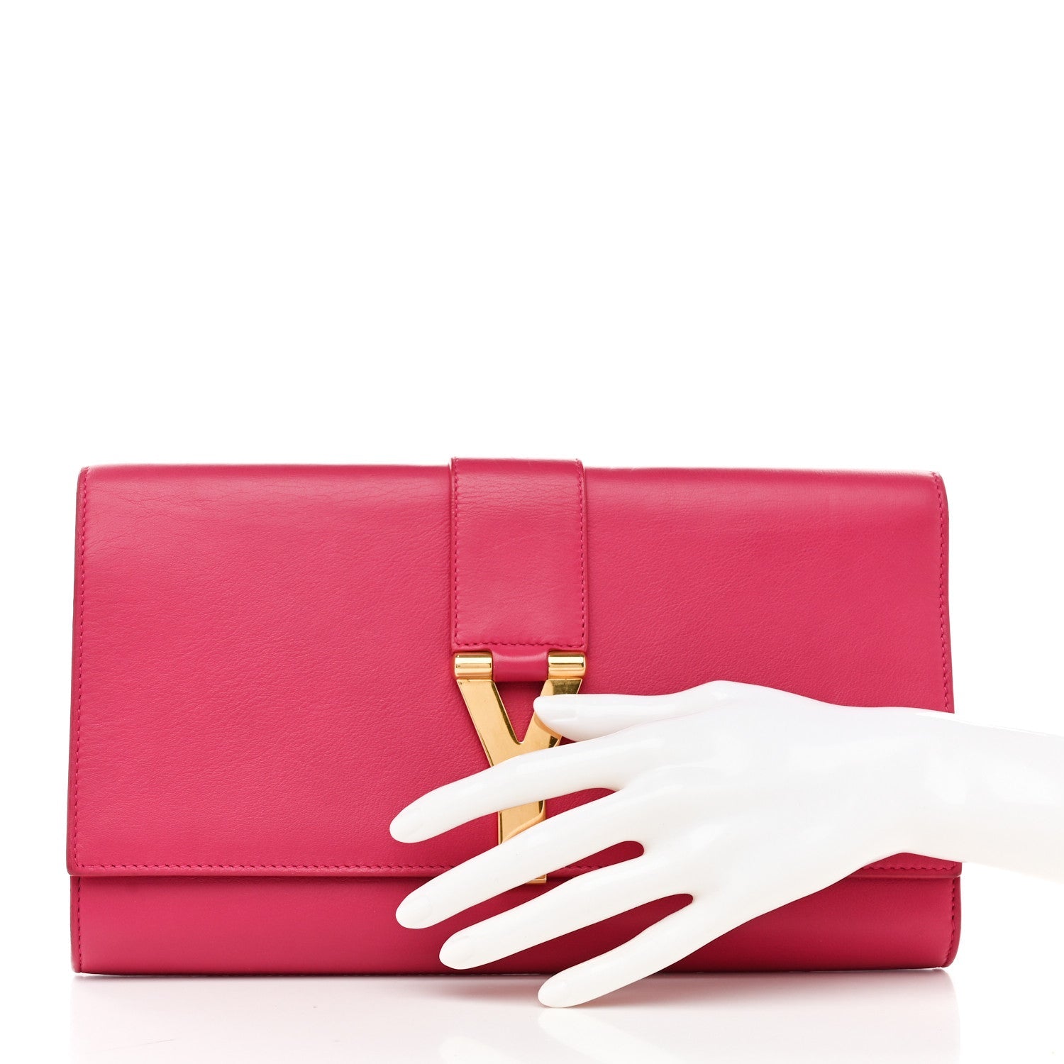 Calfskin Classic Y Ligne Clutch Fuchsia