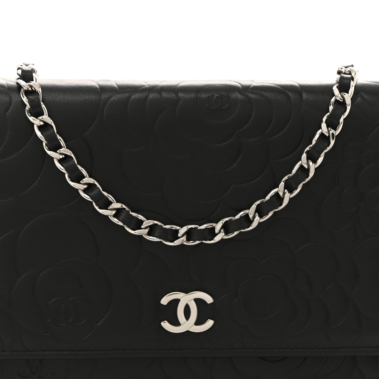 Lambskin Camellia Embossed Wallet on Chain WOC