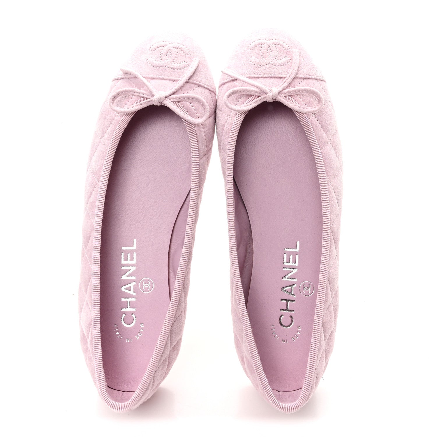 Suede Quilted Cap Toe CC Ballerina Flats 36 Light Pink