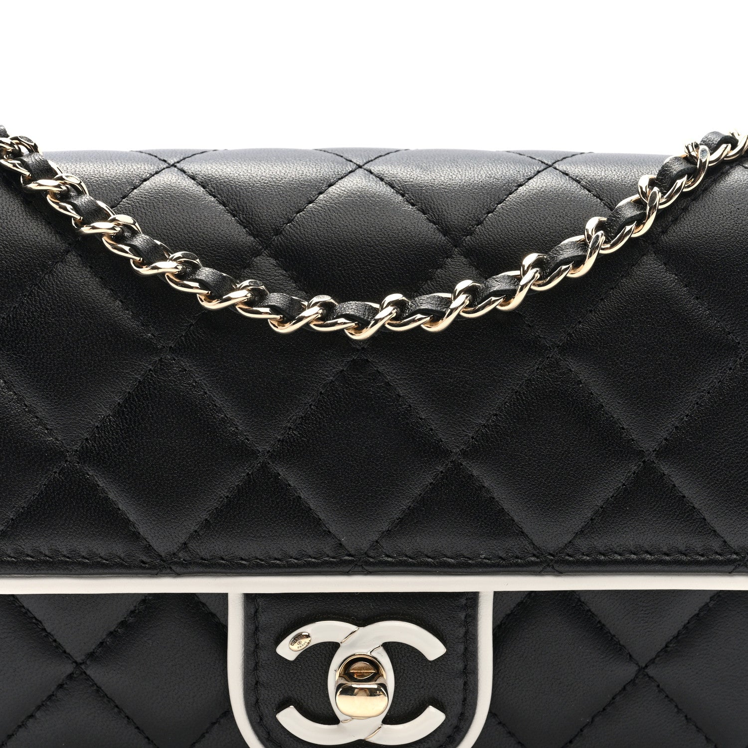 Lambskin Quilted Resin CC Mini Flap Bag Black White