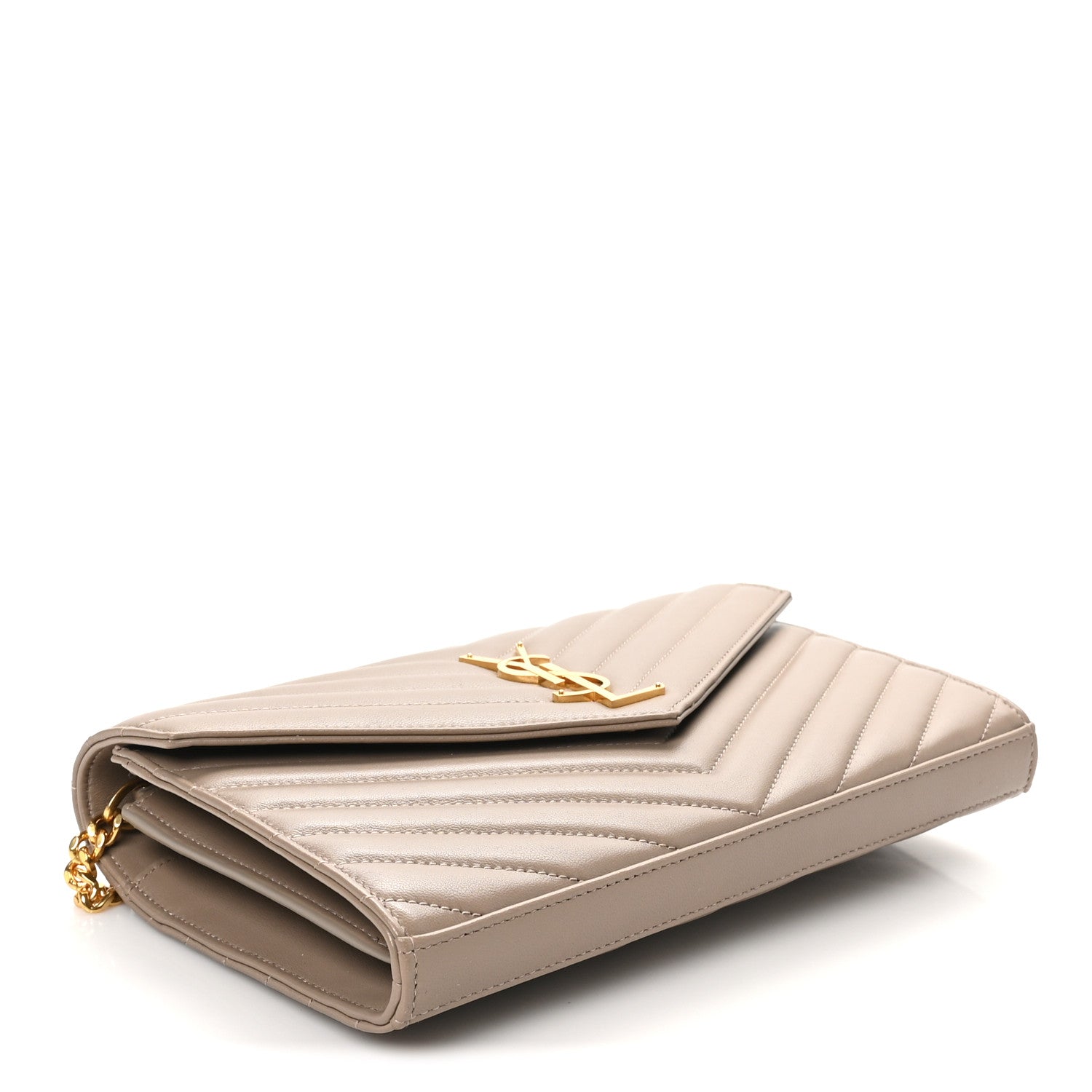Lambskin Matelasse Chevron Monogram Chain Wallet Dusty Grey