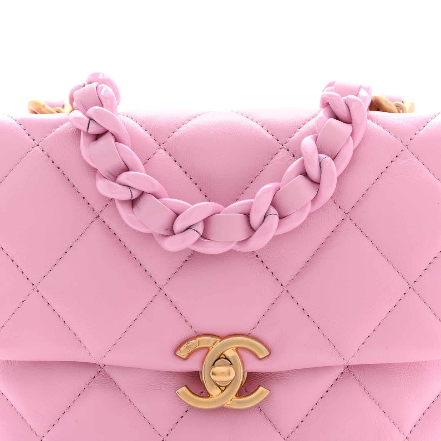 Lambskin Quilted Mini Lacquered Chain Flap Pink