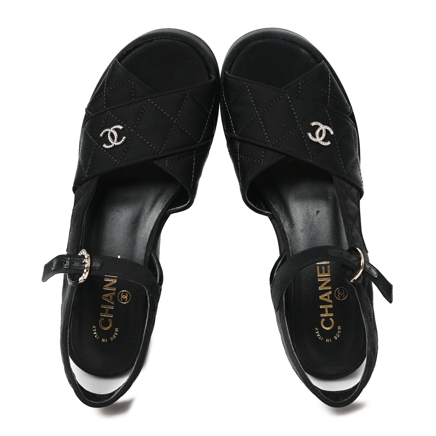 Grosgrain Quilted Crystal CC Platform Sandals 39.5 Black