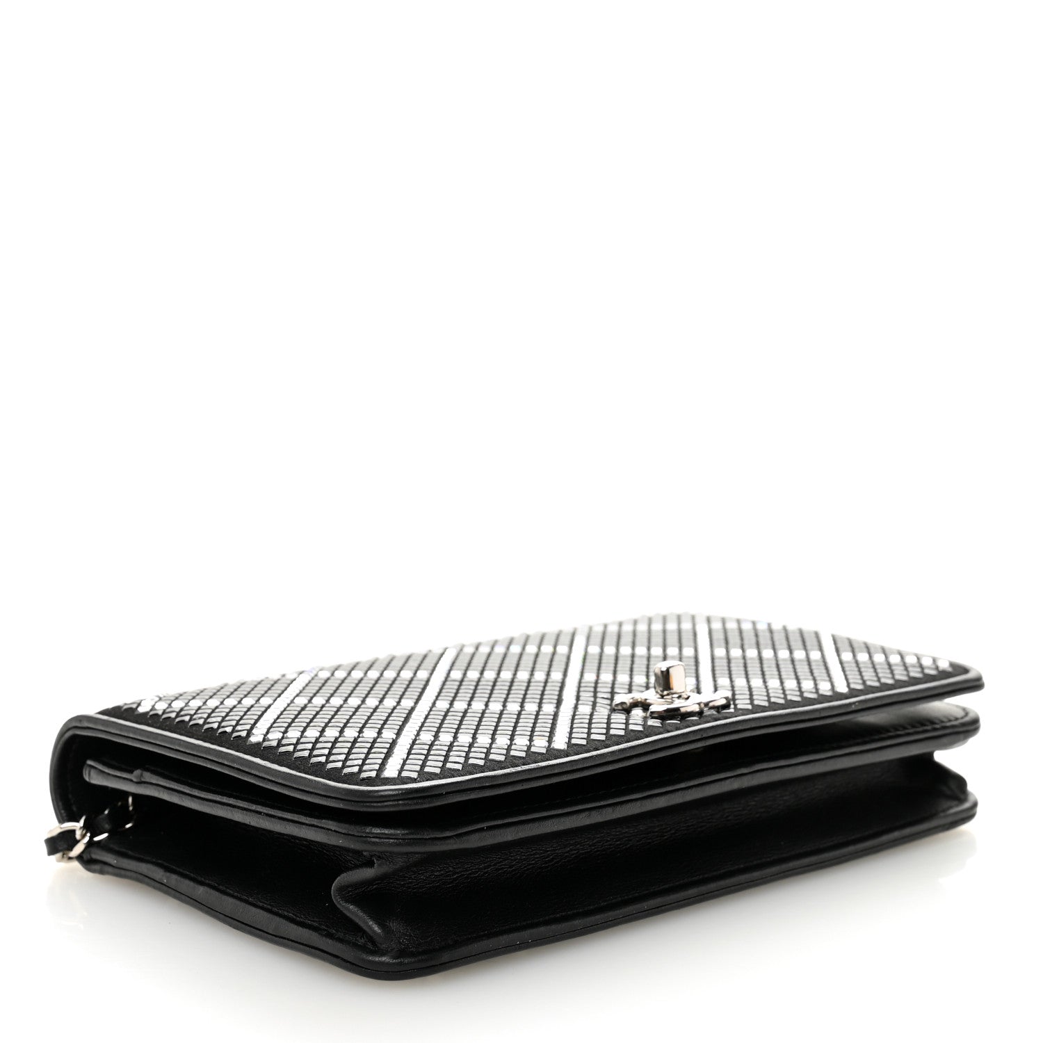 Lambskin Crystal Quilted Wallet On Chain WOC Black