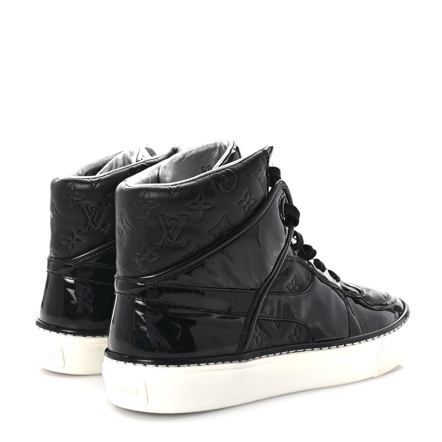 Patent Calfskin Monogram High Top Sneakers 36 Black