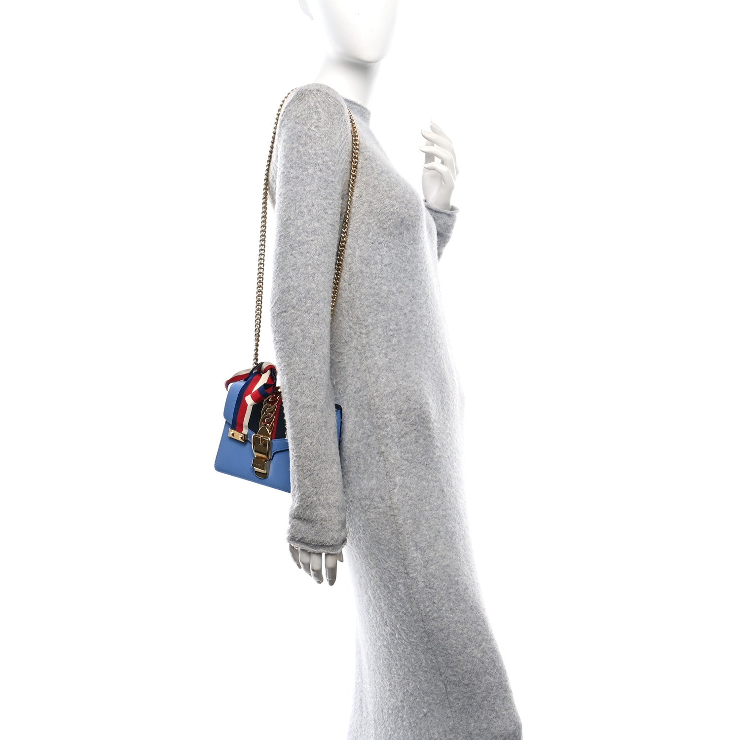Calfskin Mini Sylvie Chain Shoulder Bag Clear Sky Blue