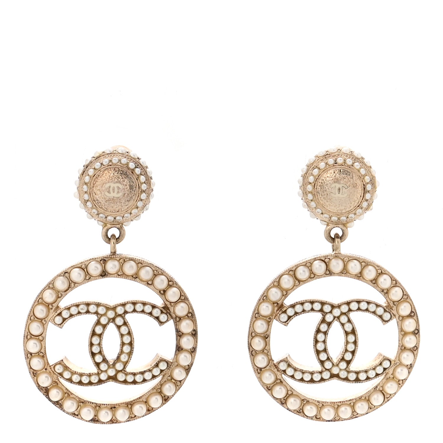 Pearl CC Drop Earrings Light Gold