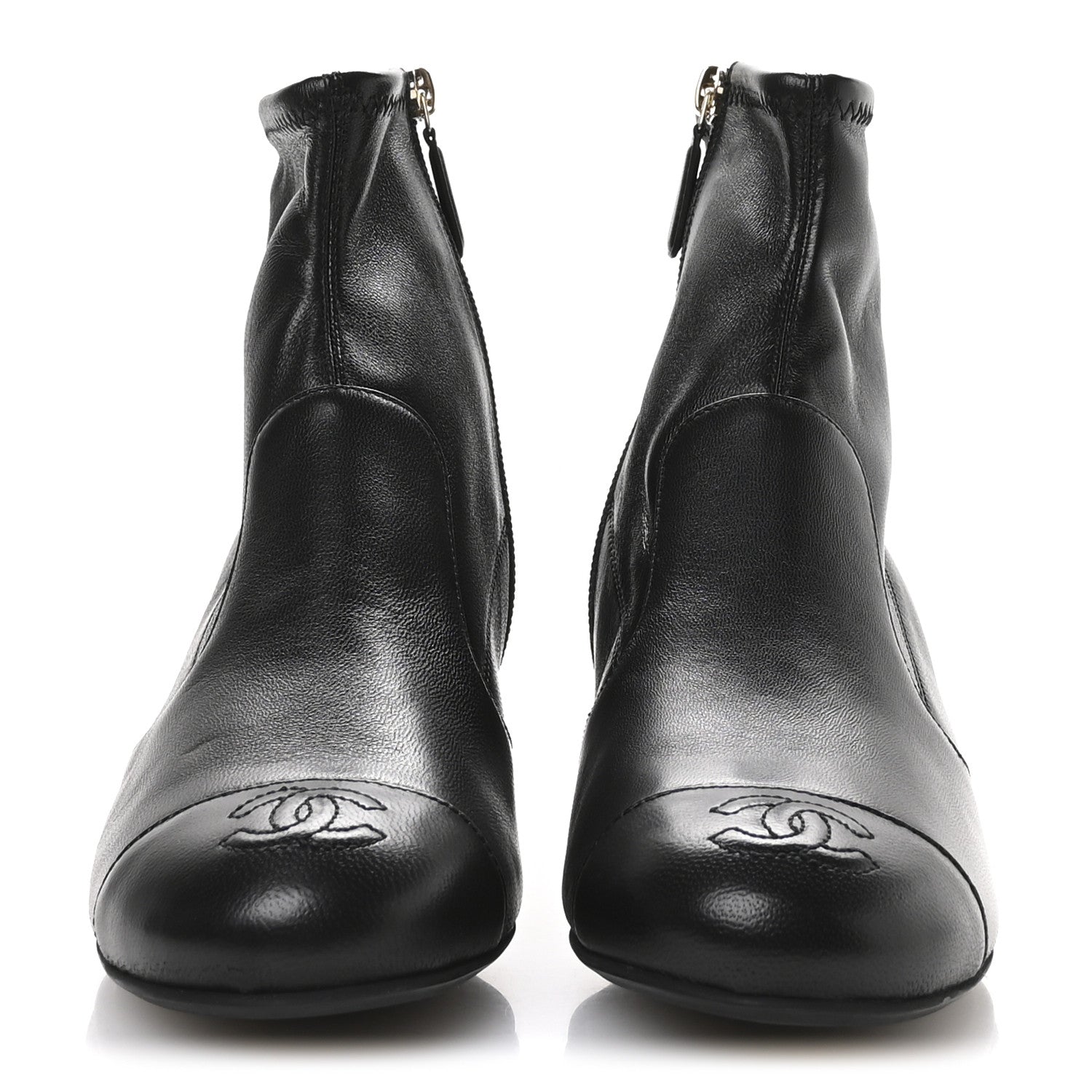 Stretch Lambskin Cap Toe CC Uniform Short Boots 36.5 Black