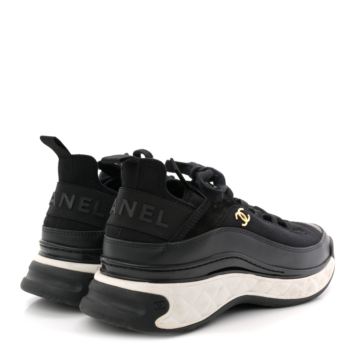 Velvet Calfskin Mixed Fibers CC Sneakers 40 Black