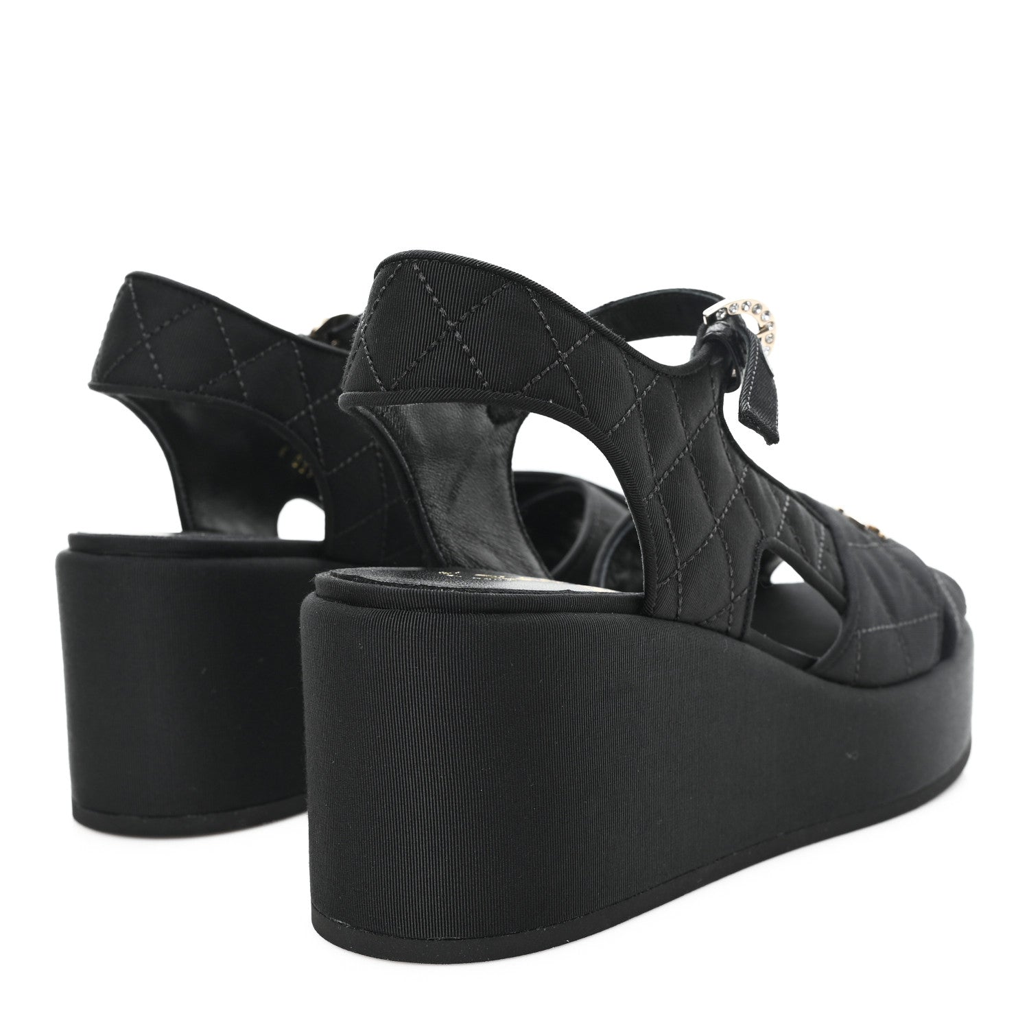 Grosgrain Quilted Crystal CC Platform Sandals 39.5 Black