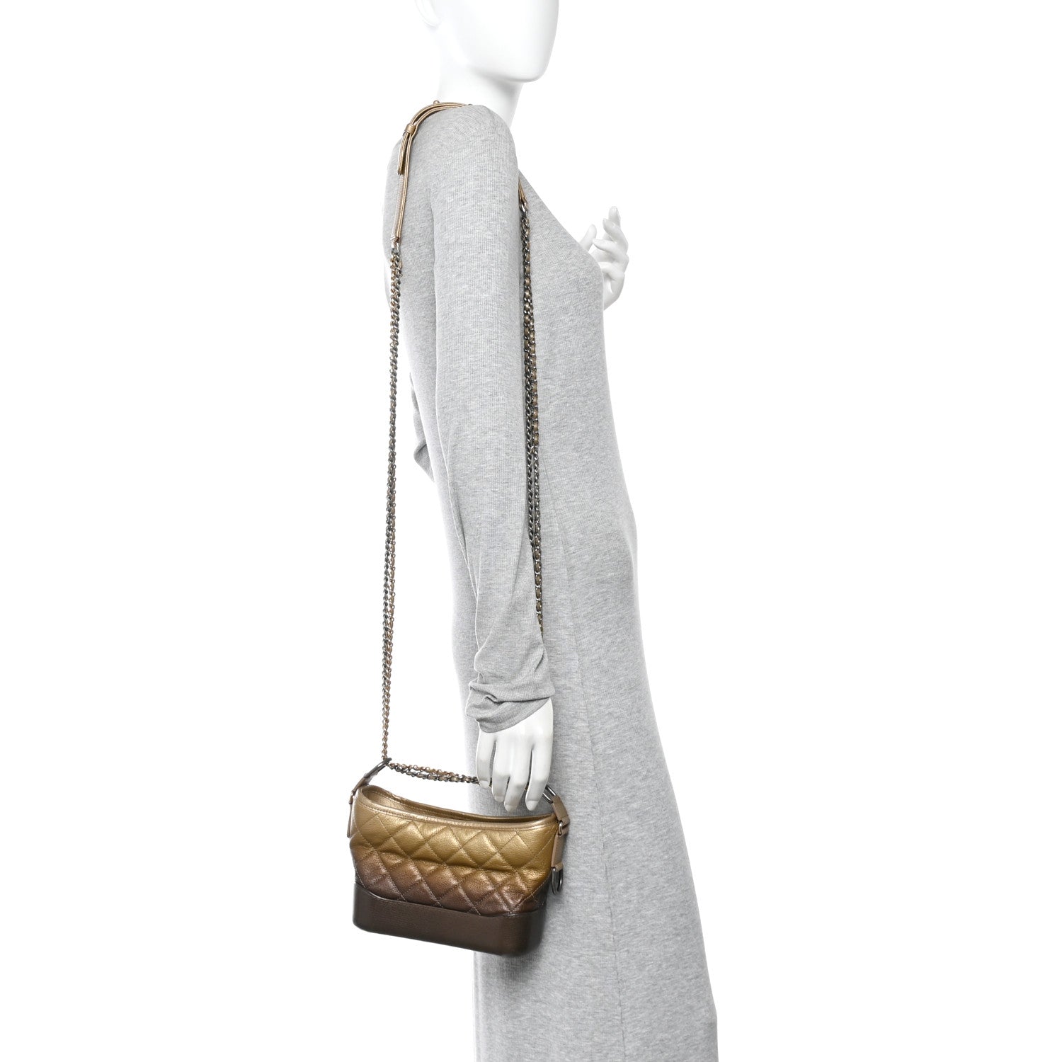 Metallic Goatskin Quilted Small Gabrielle Hobo Gold Bronze