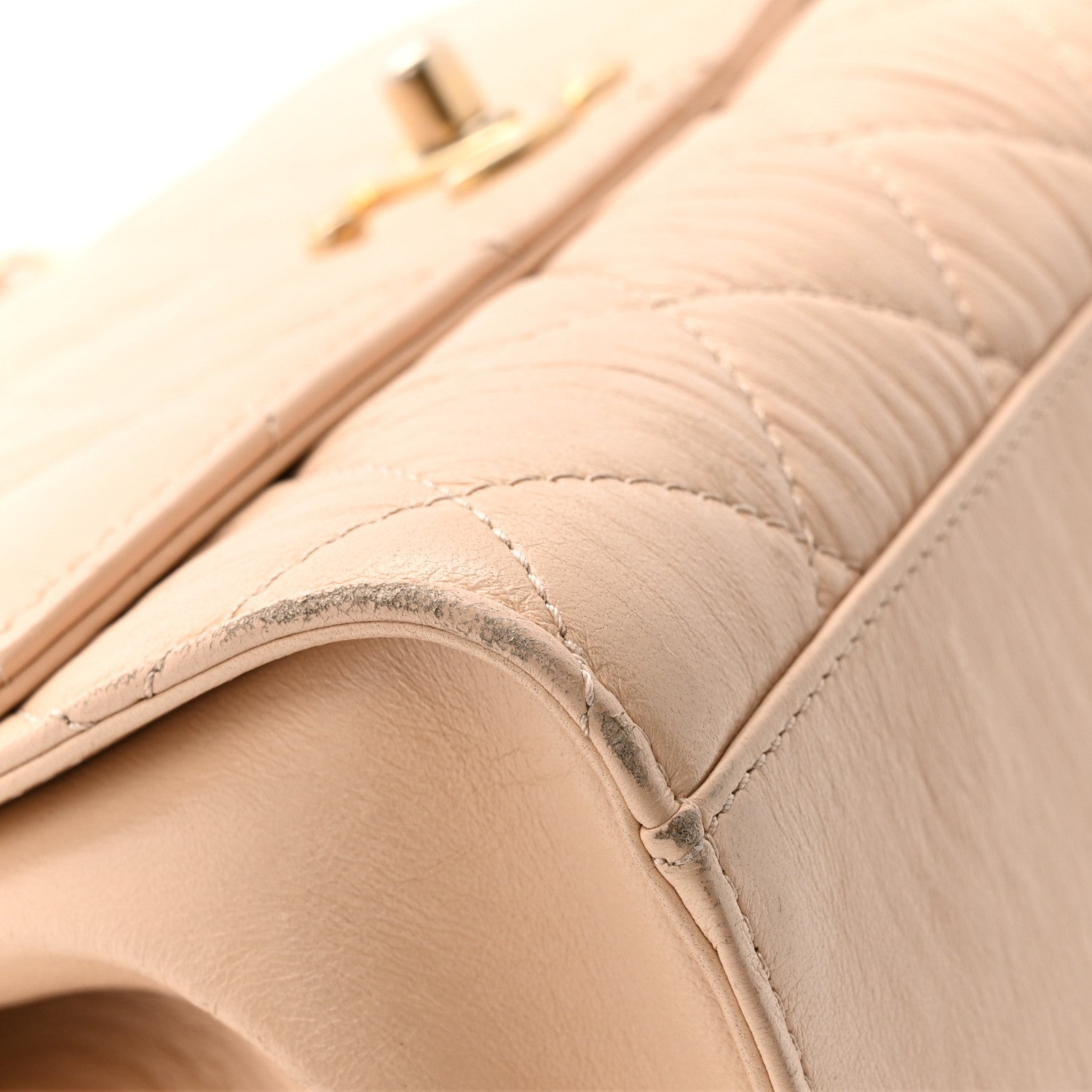 Crumpled Lambskin Quilted Small CC Links Top Handle Flap Beige