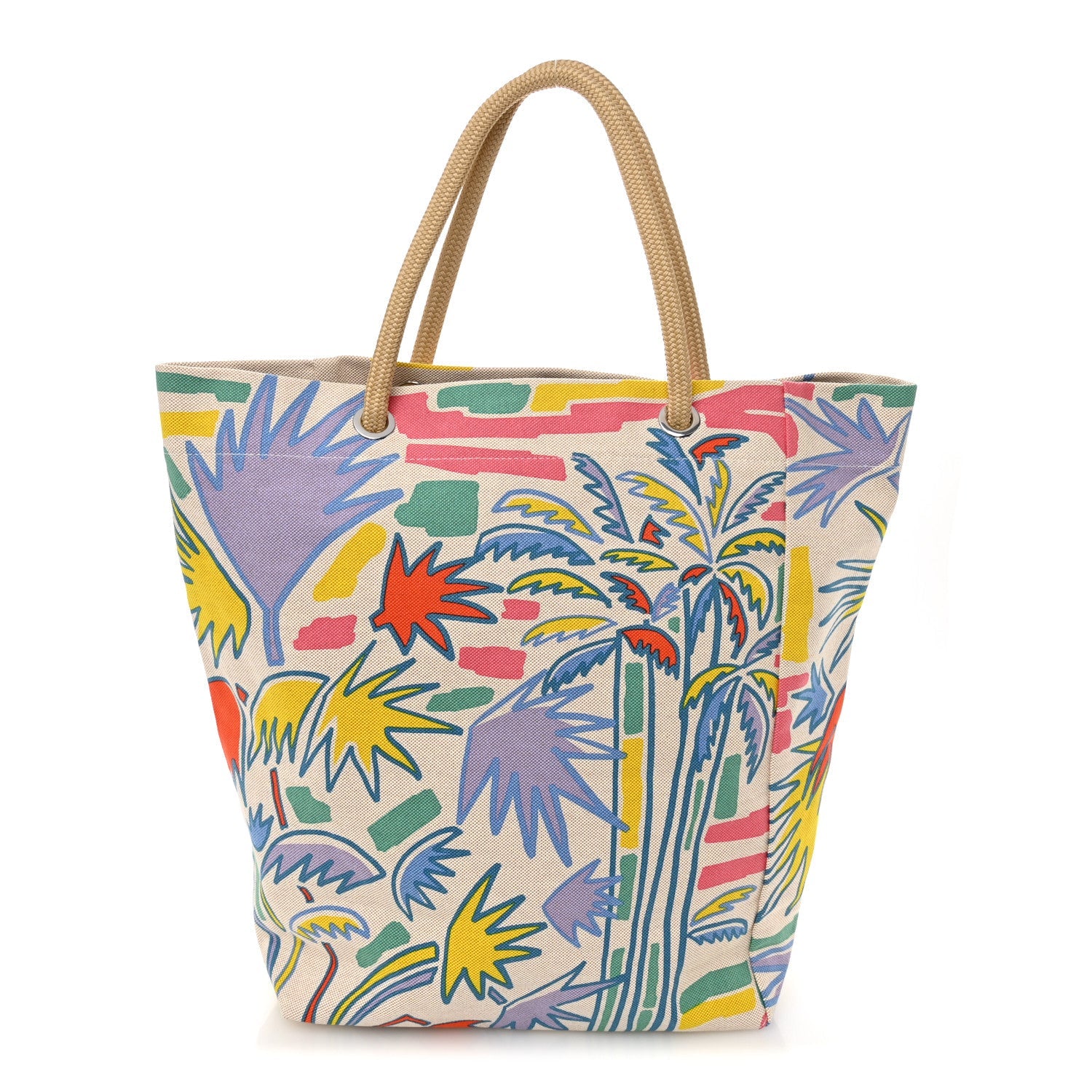 H Canvas Palm Tree Beach Bag Corail Parme Rose