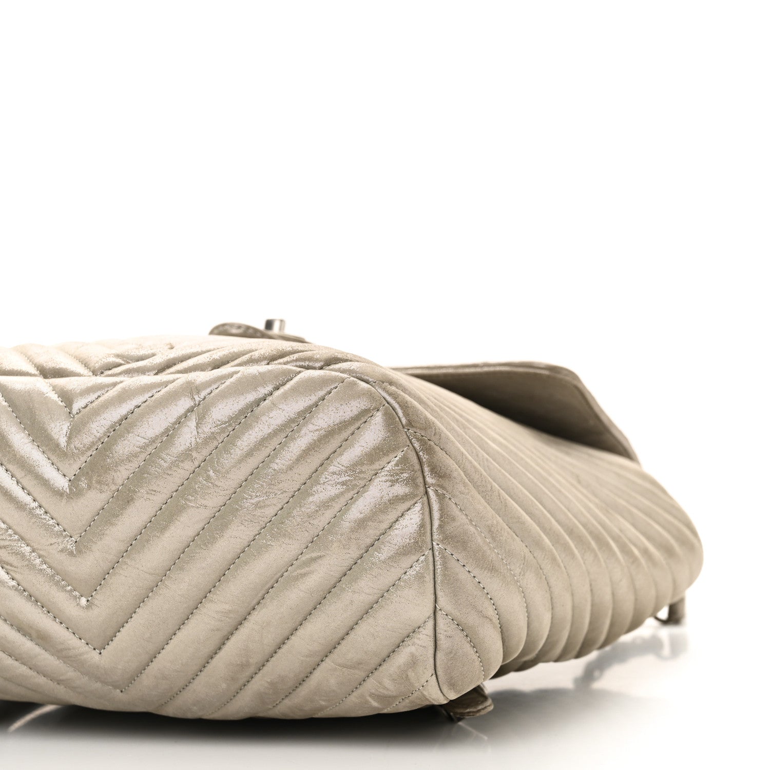 Iridescent Calfskin Chevron Quilted Large Urban Spirit Backpack Silver