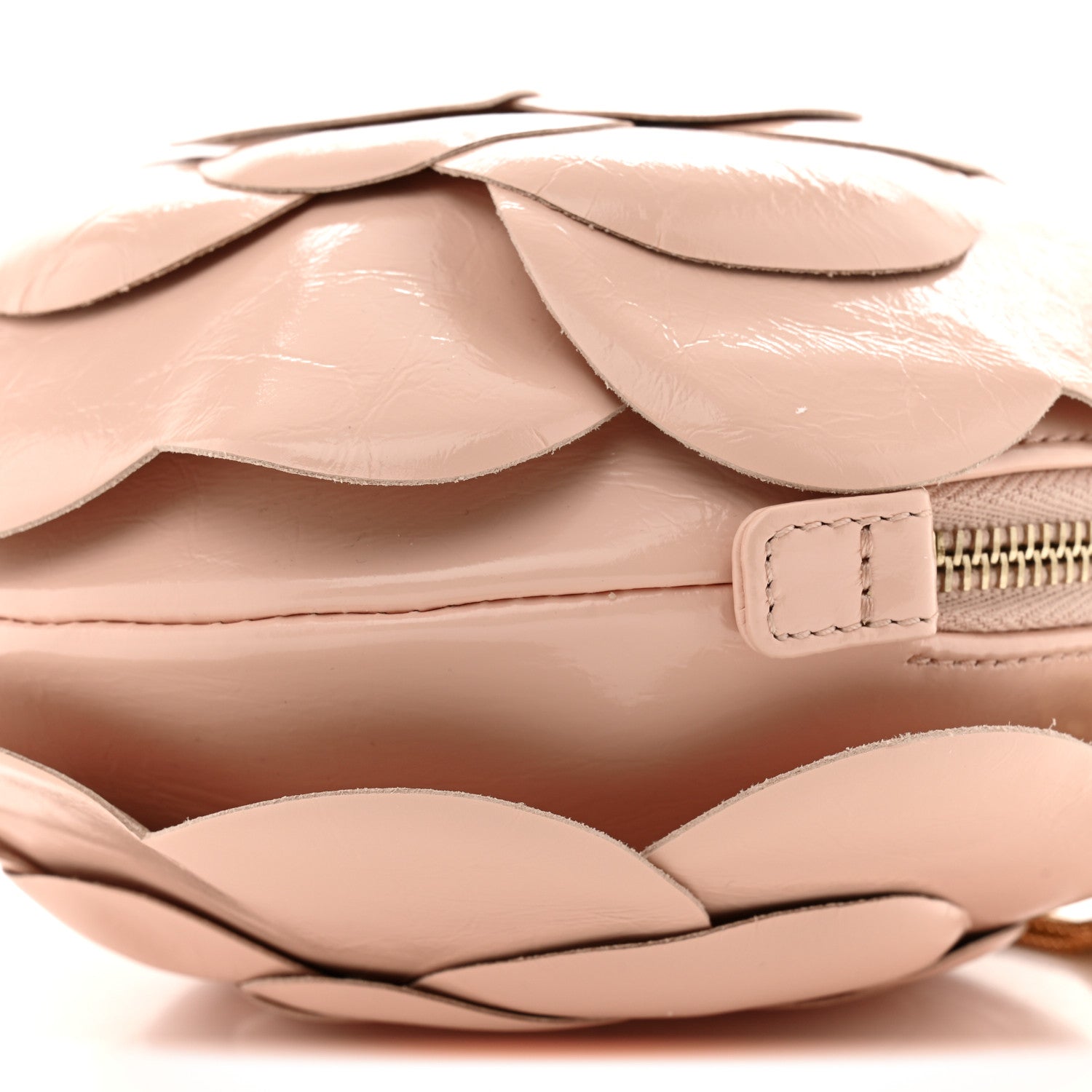 Patent Lambskin Camellia Bouquet Clutch With Chain Light Pink