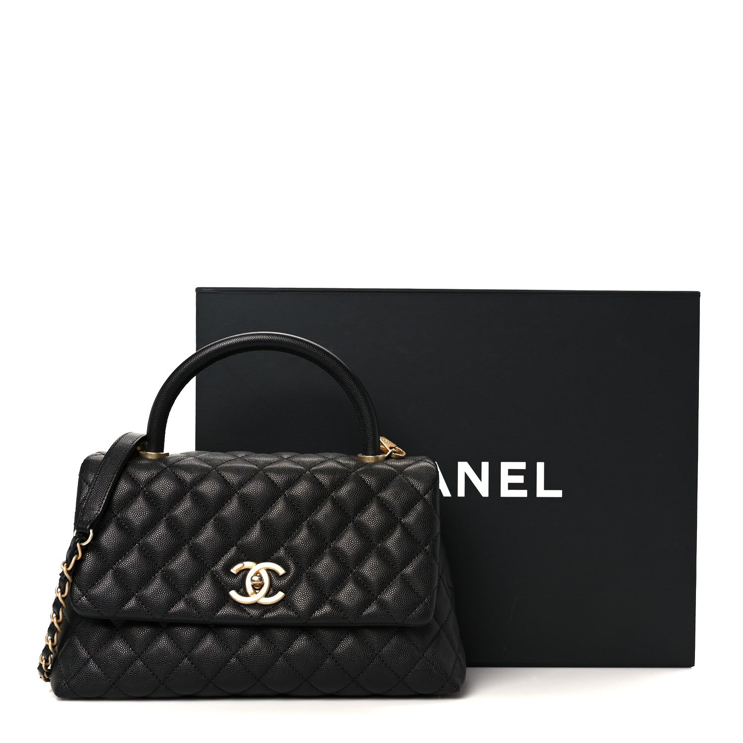 Caviar Quilted Small Coco Handle Flap Black
