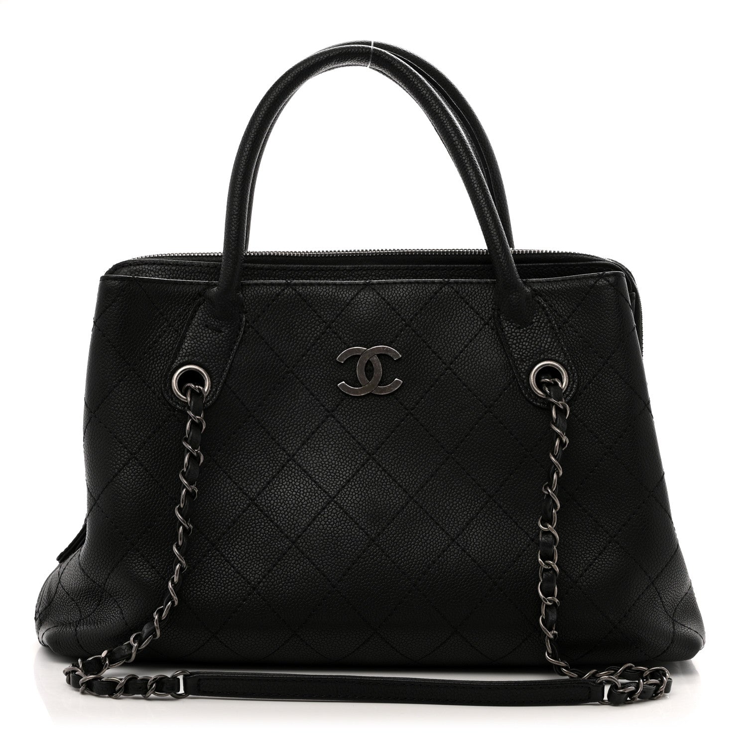 Grained Vegetal Calfskin Small Urban Shopping Tote Black