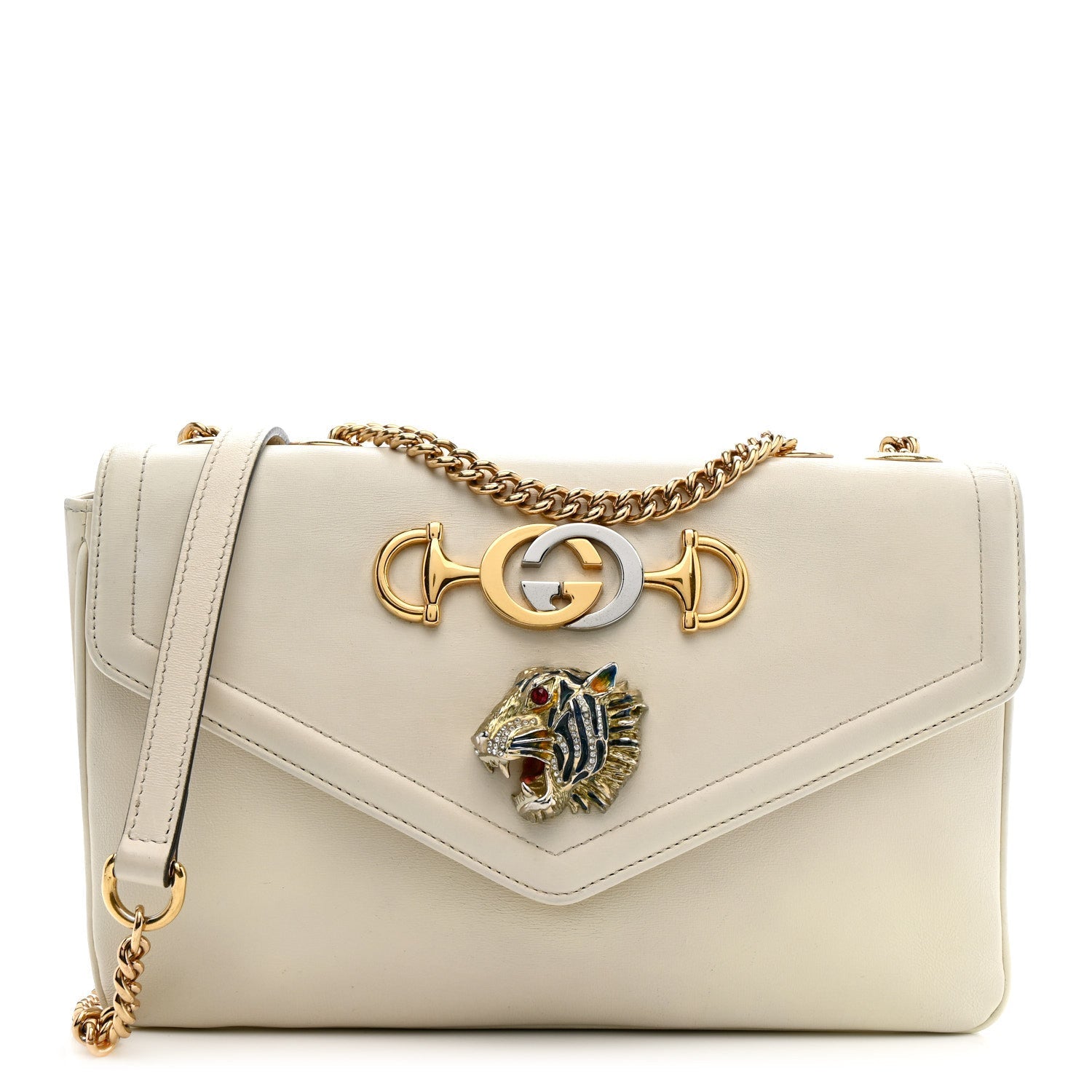 Vitello Palmellato Lux Crystal Medium Rajah Shoulder Bag Mystic White Multicolor