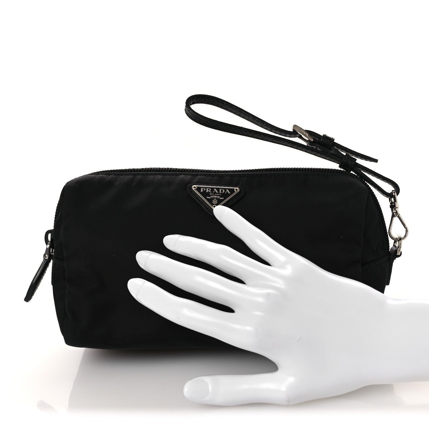 Re-Nylon Vela Saffiano Wristlet Black