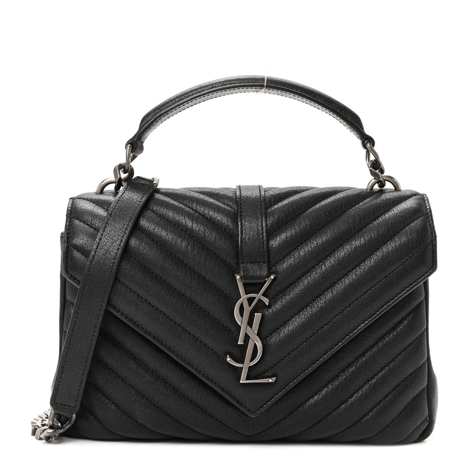 Sheepskin Matelasse Chevron Monogram Medium College Bag Black