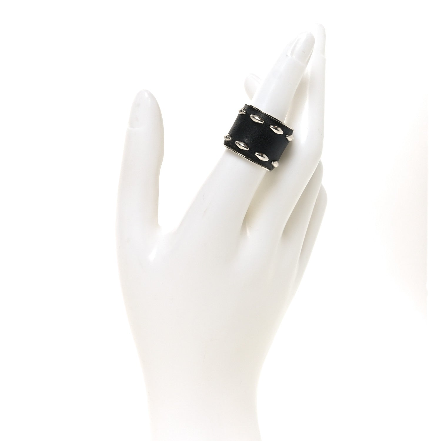 Calfskin Ring M Black Silver