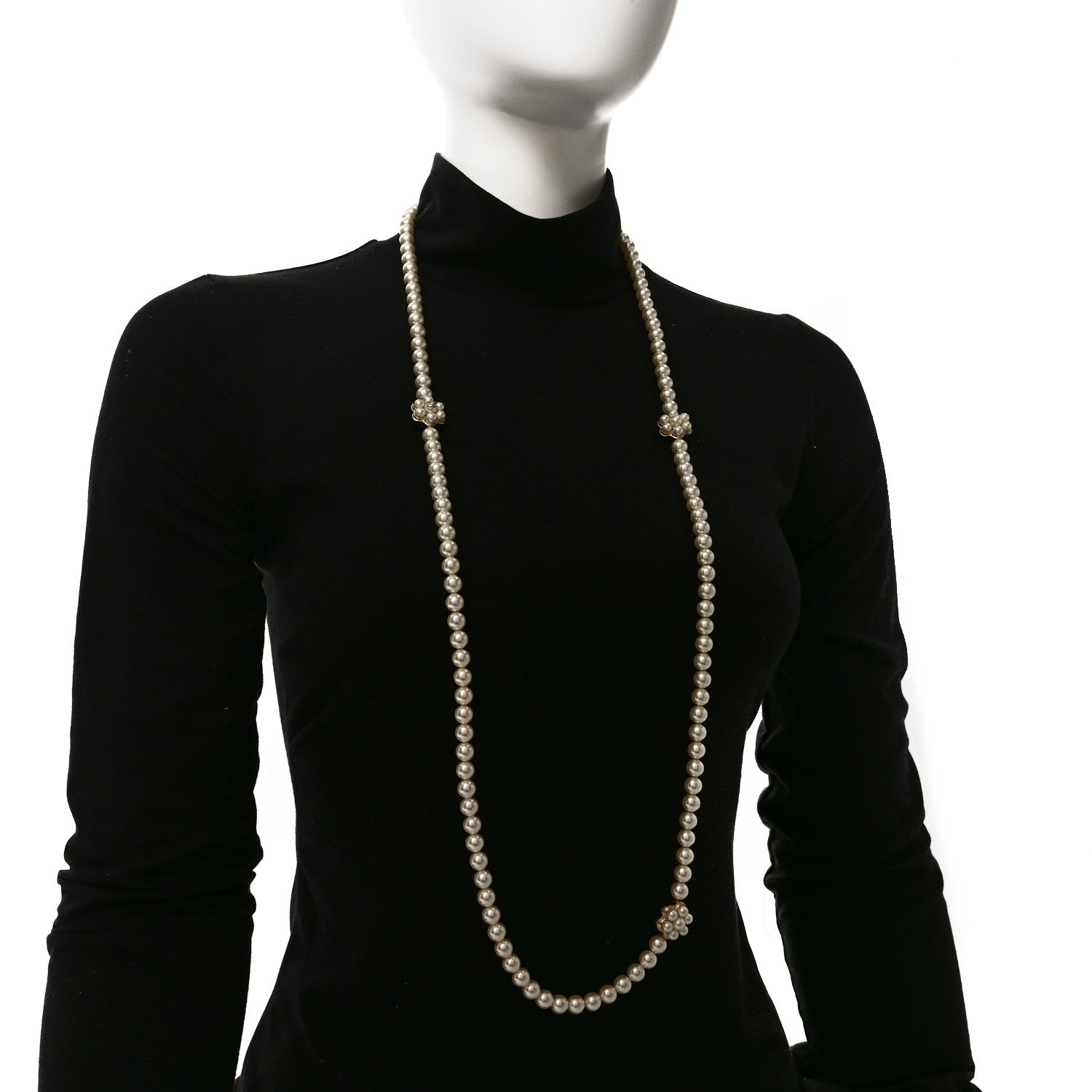 Pearl CC Camellia Long Necklace Gold