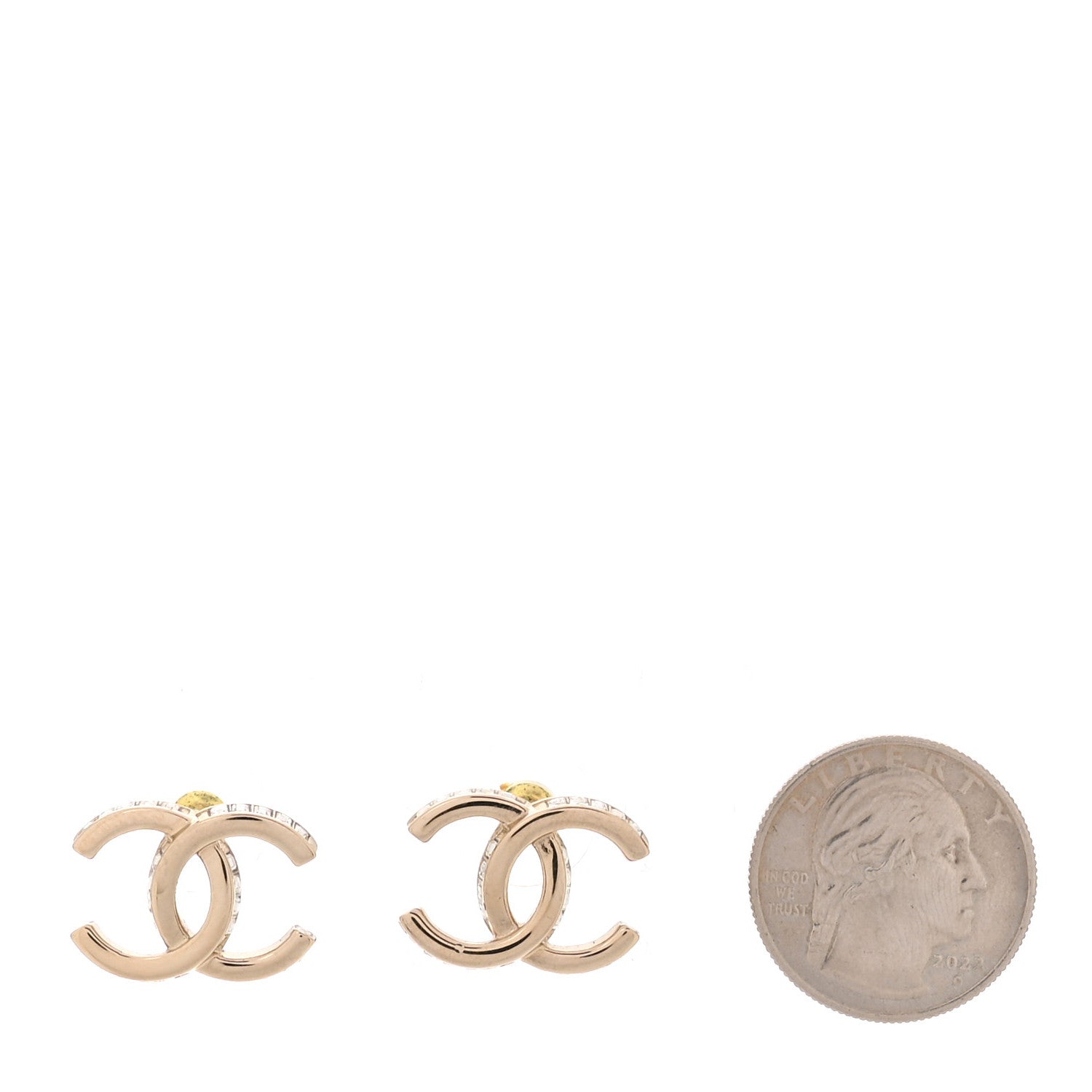 Metal Baguette Crystal CC Earrings Gold