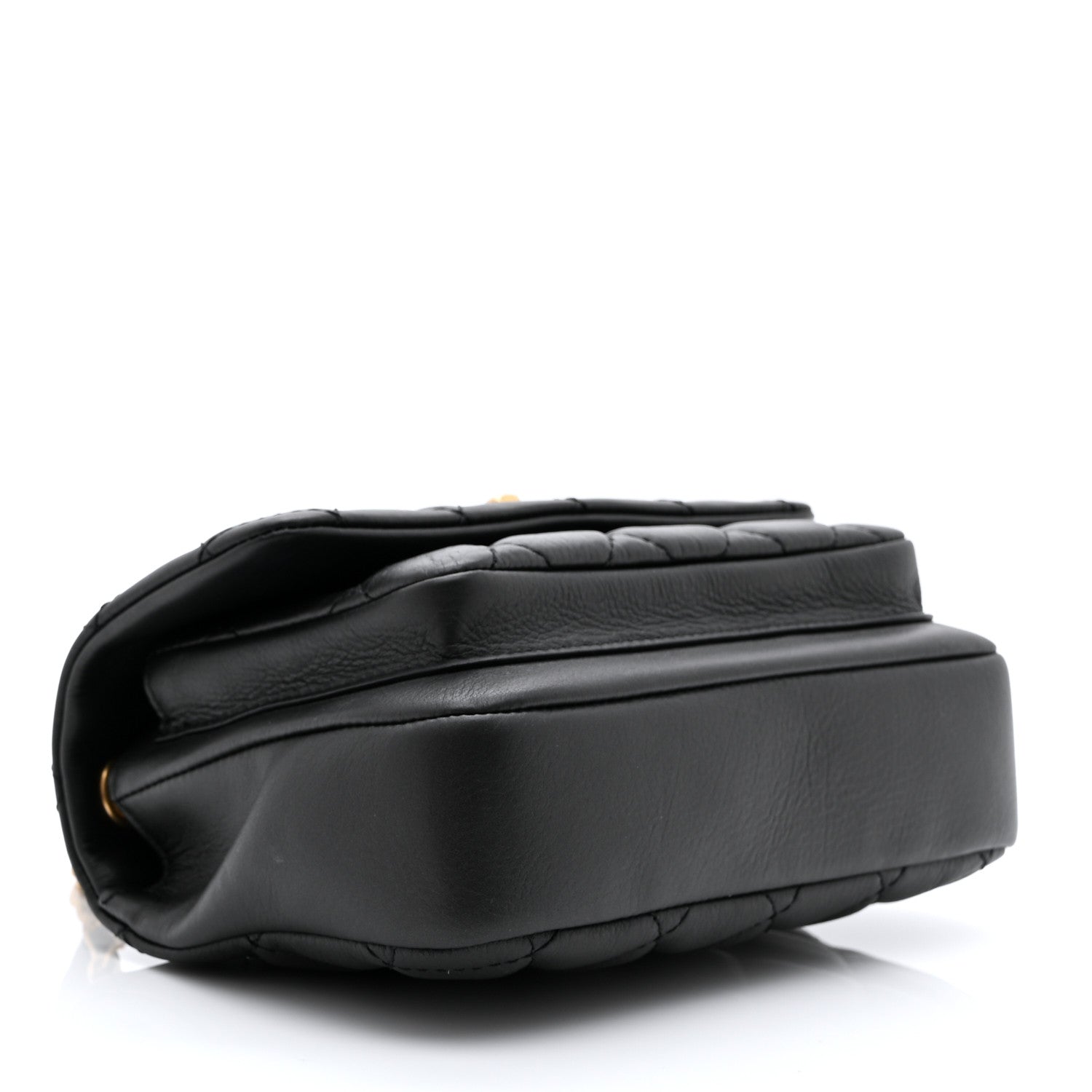 Calfskin Quilted Top Handle Flap Black