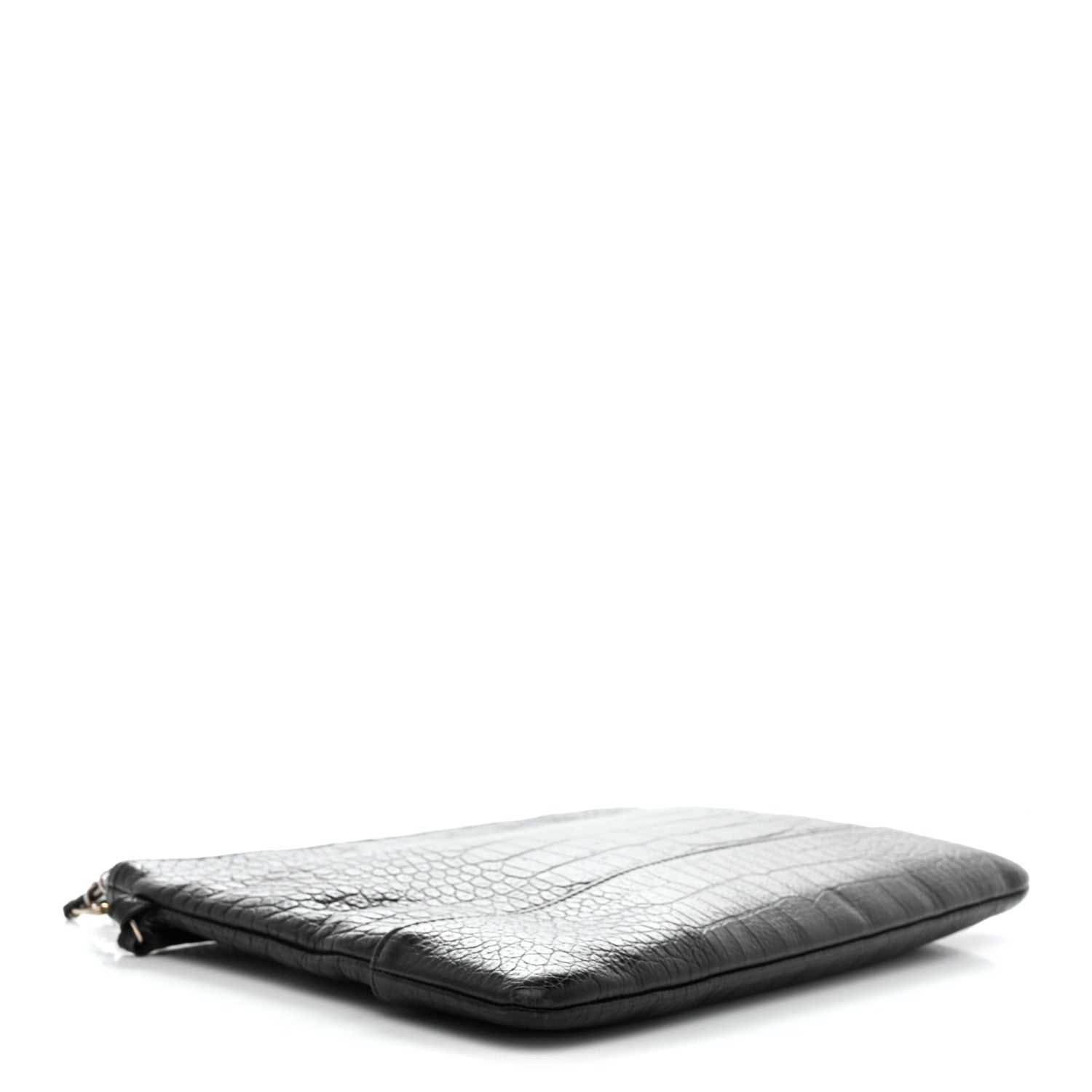 Calfskin Crocodile Embossed Quilted Medium Gabrielle Cosmetic Case Black